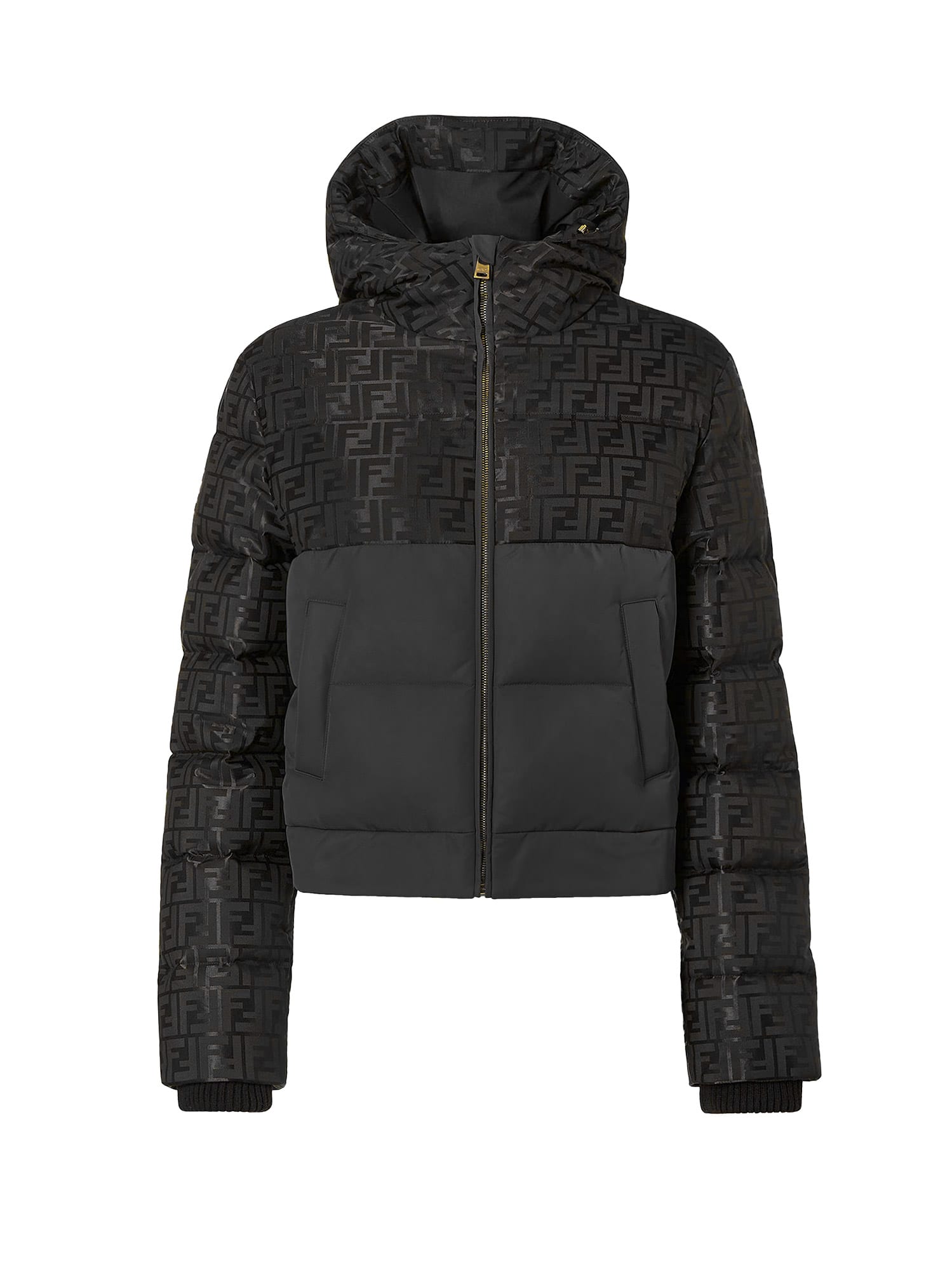 Fendi Women Padded Jacket In Ff Jacquard Technical Fabric In Black