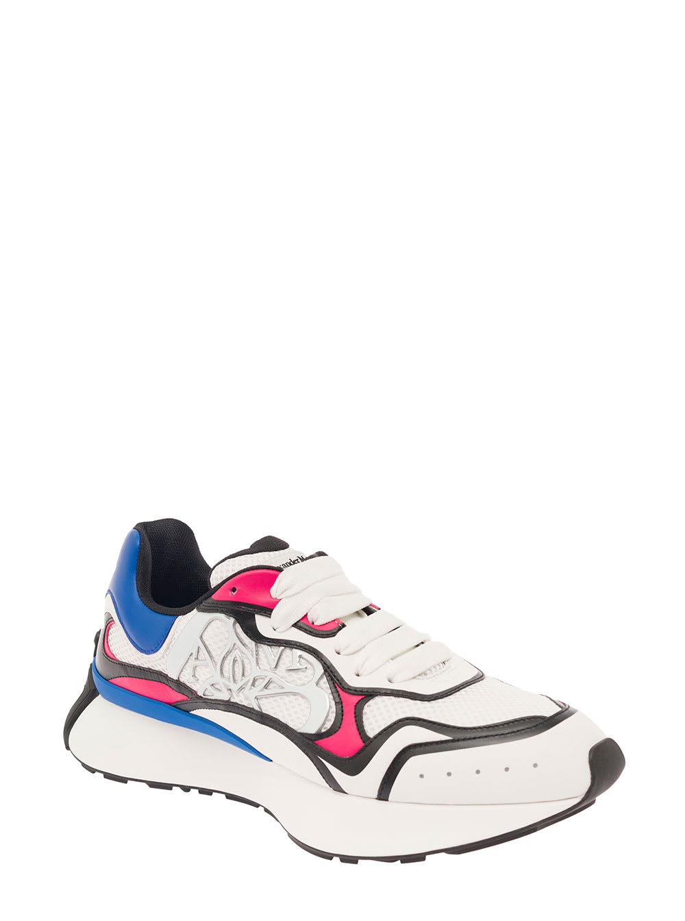 Shop Alexander Mcqueen White Sprint Runner Sneakers With Silver-tone Seal Logo In Mesh And Leather Man