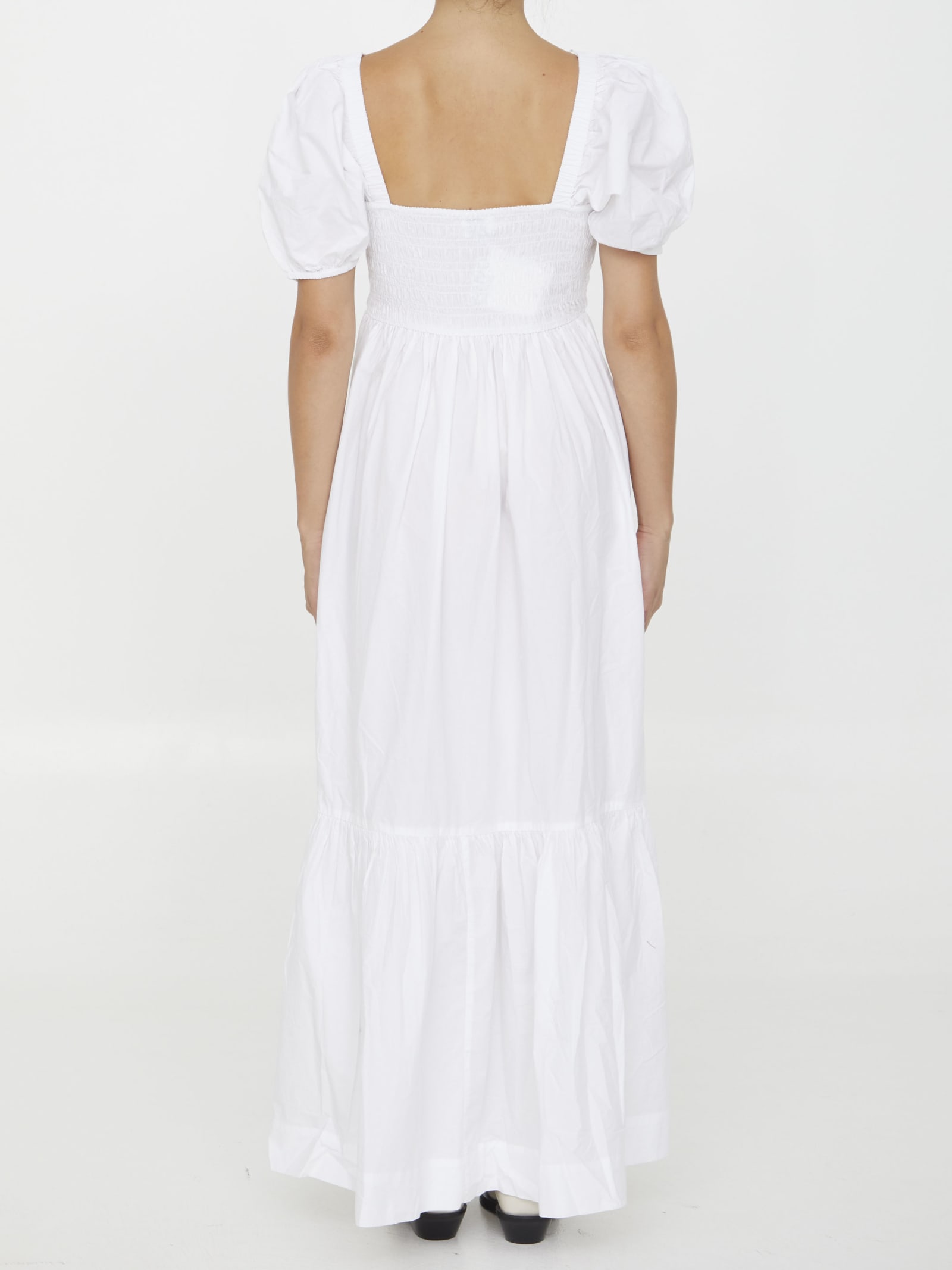 Shop Ganni Cotton Poplin Maxi Dress In White