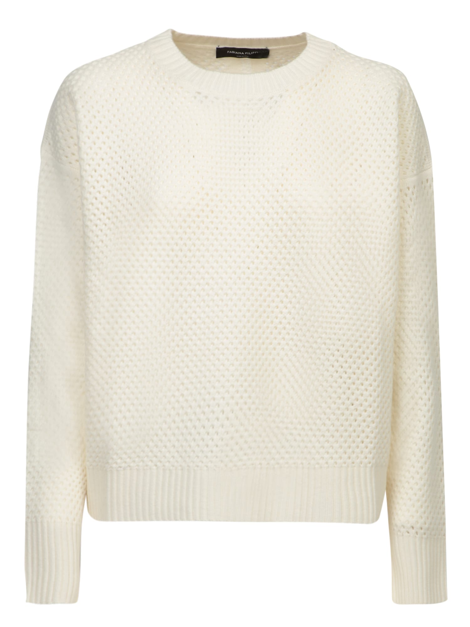 White Perforated Crewneck Sweater