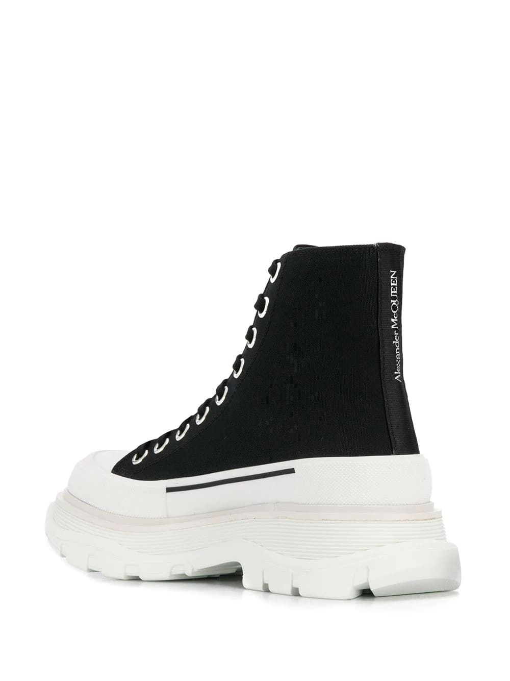 Shop Alexander Mcqueen Black And White Tread Slick Ankle Boots