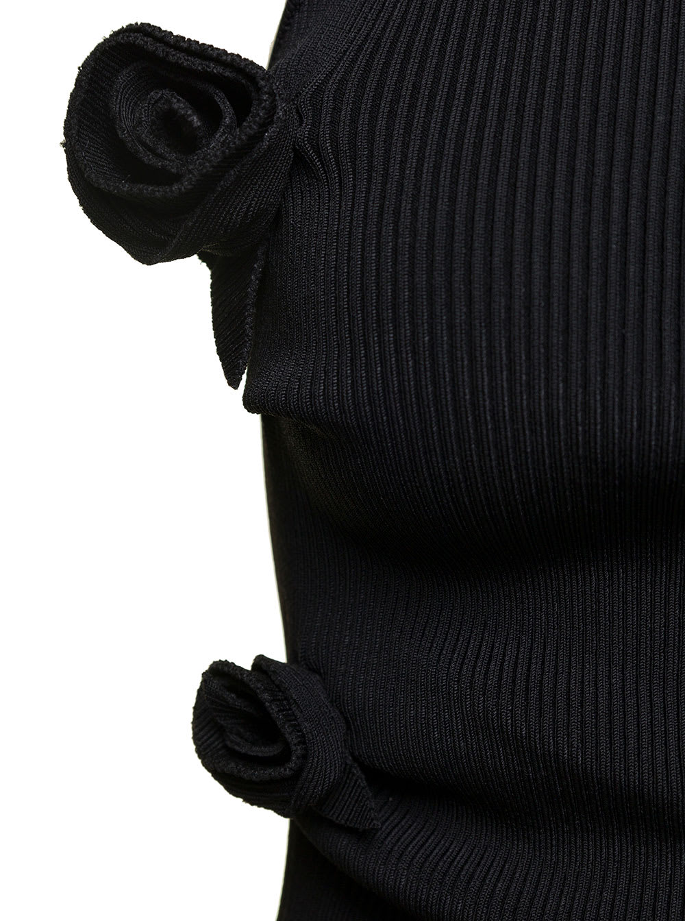 Shop Coperni Black Asymmetric Flower Knit Minidress With Cut-out N Viscosa Stretch Woman