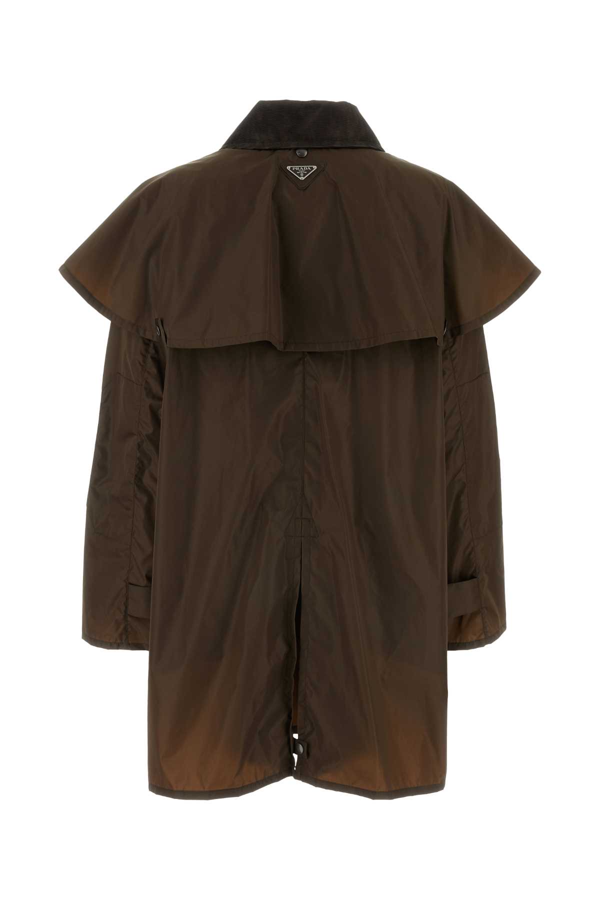 Shop Prada Brown Nylon Raincoat In Moro