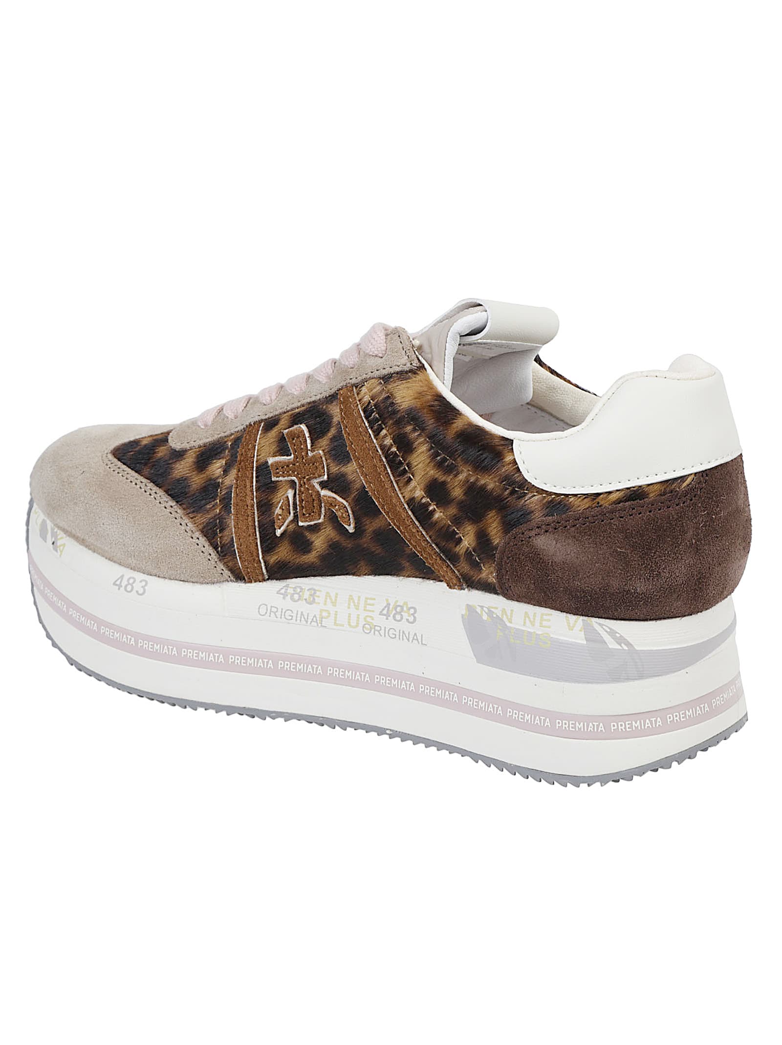 Premiata Animal Print Ponyskin Sneakers With Iconic Embossed Logo In Neutral
