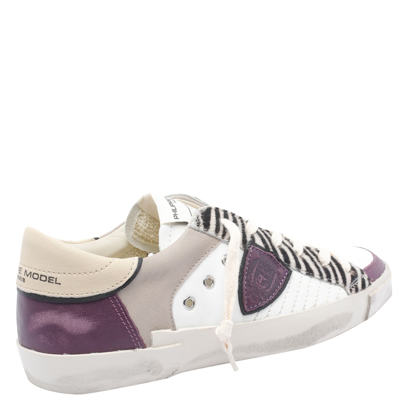 Philippe Model Low Top Leather Sneakers With Contrast Panels In White