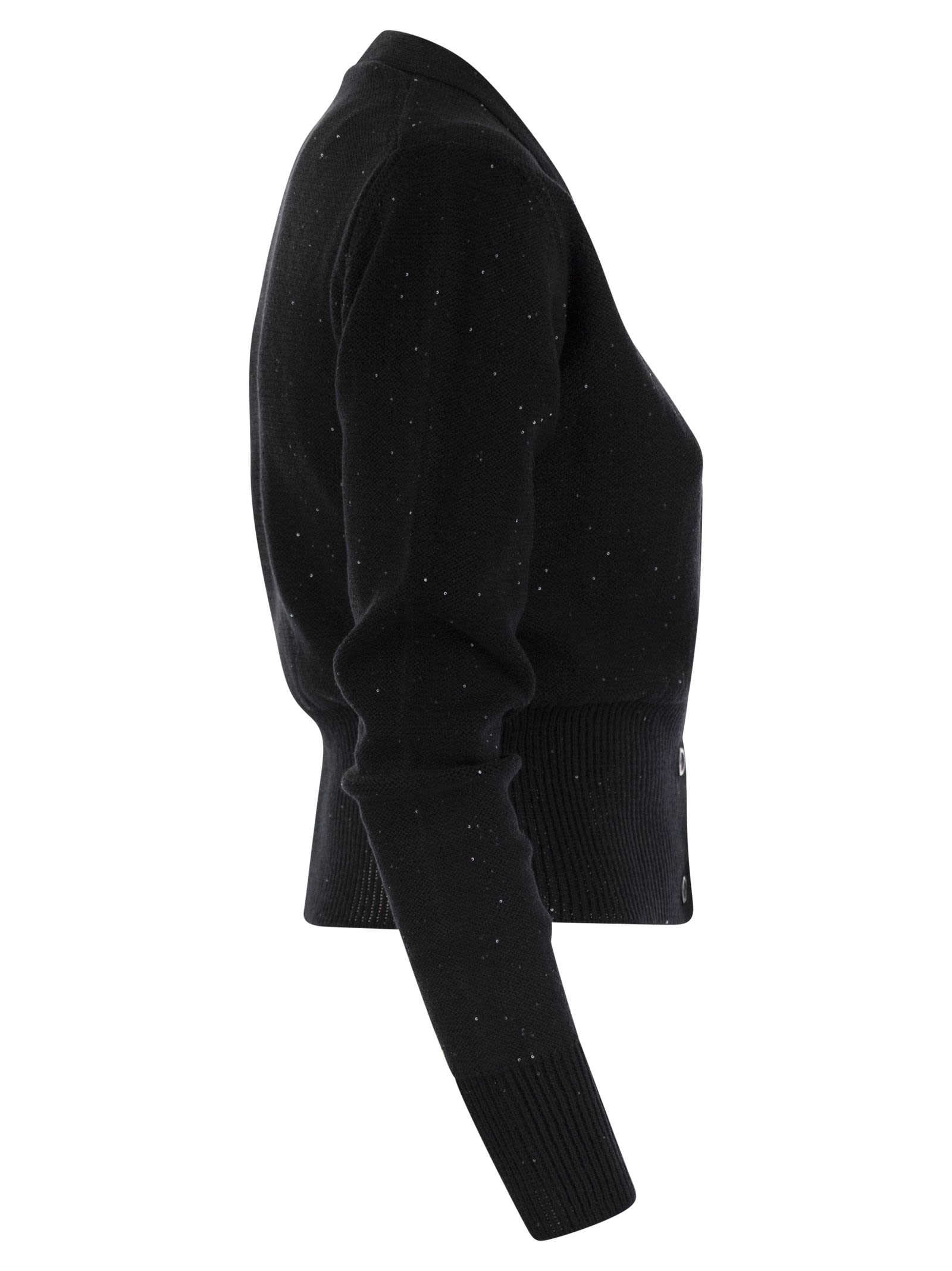Shop Fabiana Filippi Short Cardigan With Sequins In Black