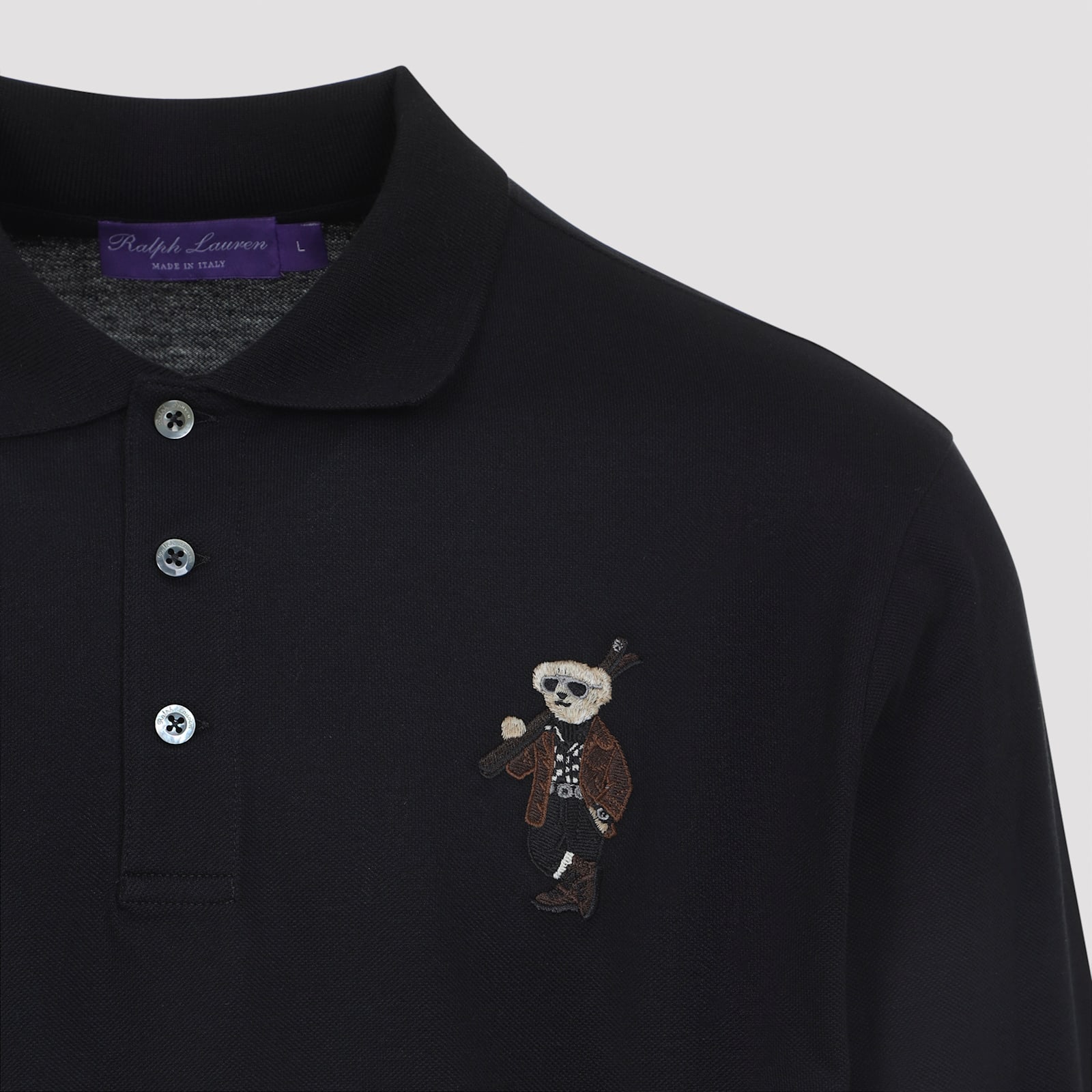 Ralph Lauren Long Sleeve Bear Cardigan With Ribbed Cuffs In Blue