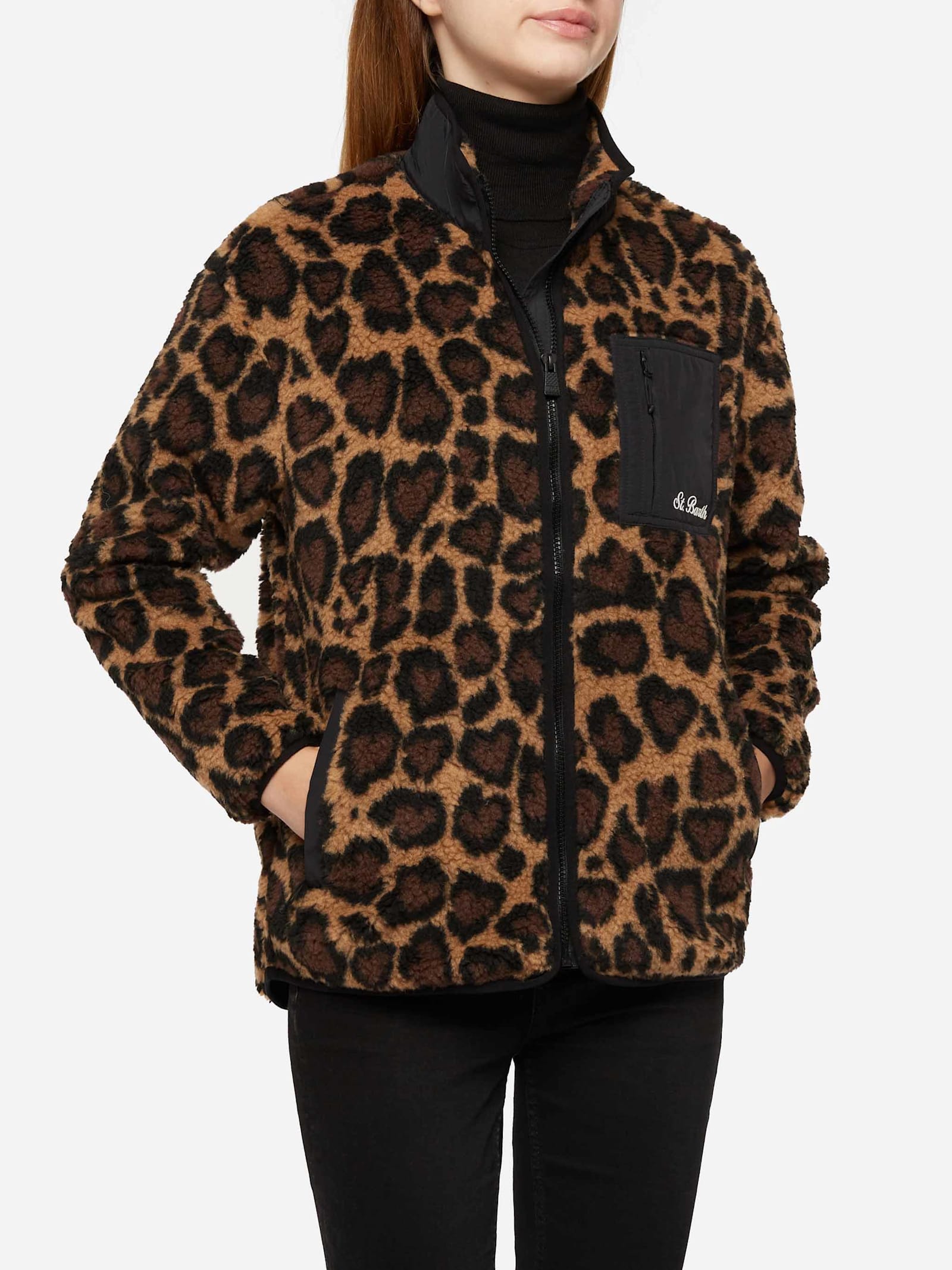 Teddy-fleece Jacket Keystone With Leopard Print