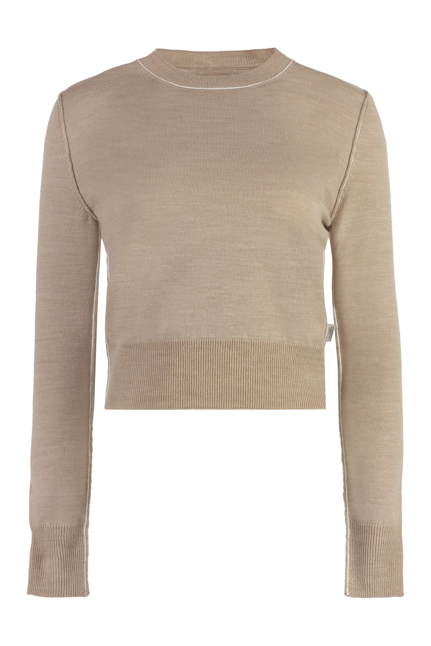 Shop Mm6 Maison Margiela Wool-blend Crew-neck Sweater In Sand