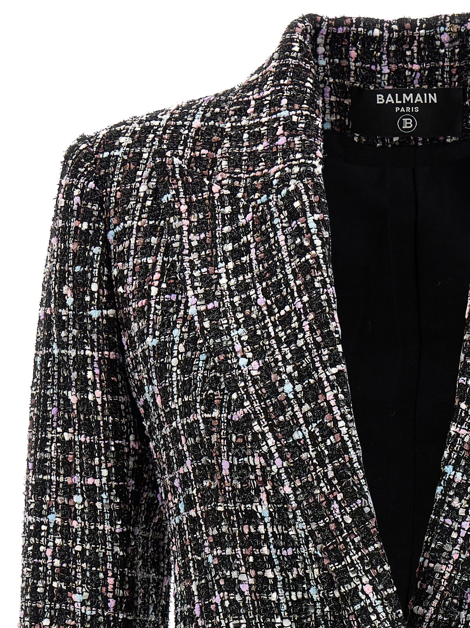 Shop Balmain Single-breasted Tweed Blazer In Nero/multicolor