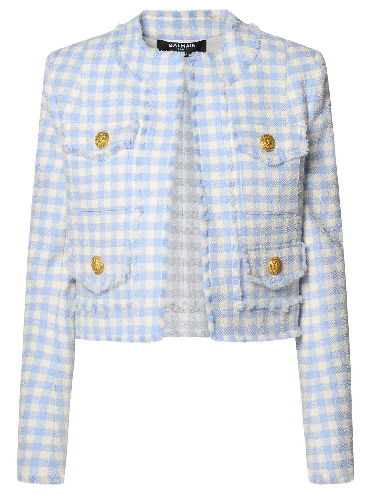 Shop Balmain Two-tone Cotton Blend Jacket In Light Blue