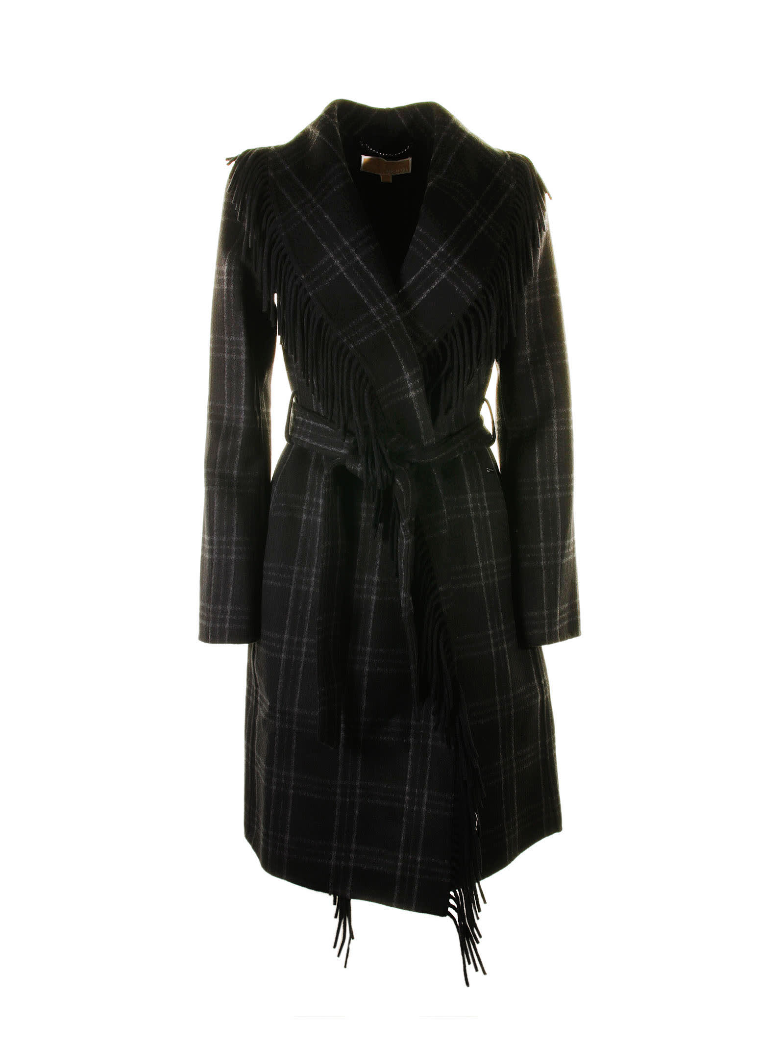 Wool Blend Coat With Belt And Fringes