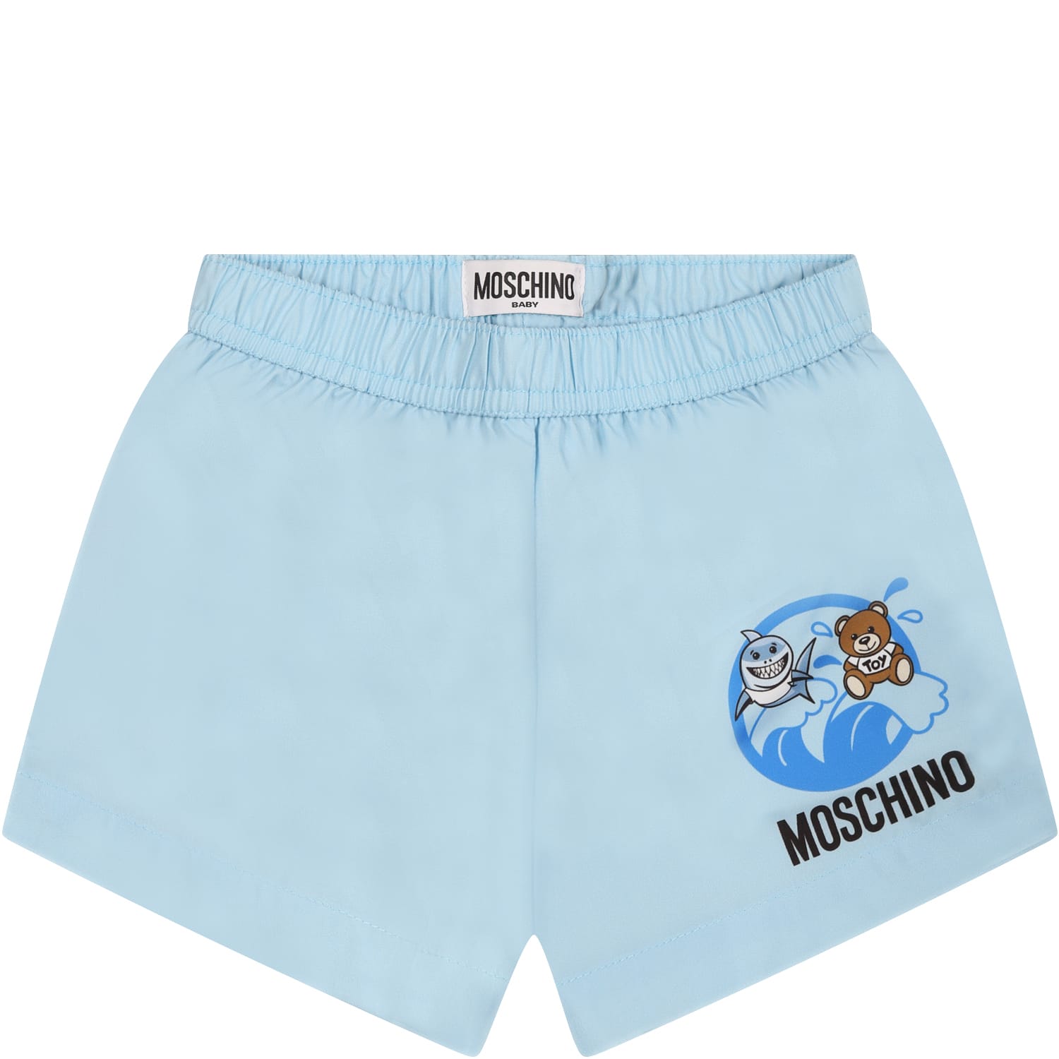Moschino Light Blue Boxer-sea For Baby Boy With Teddy Bear And Logo