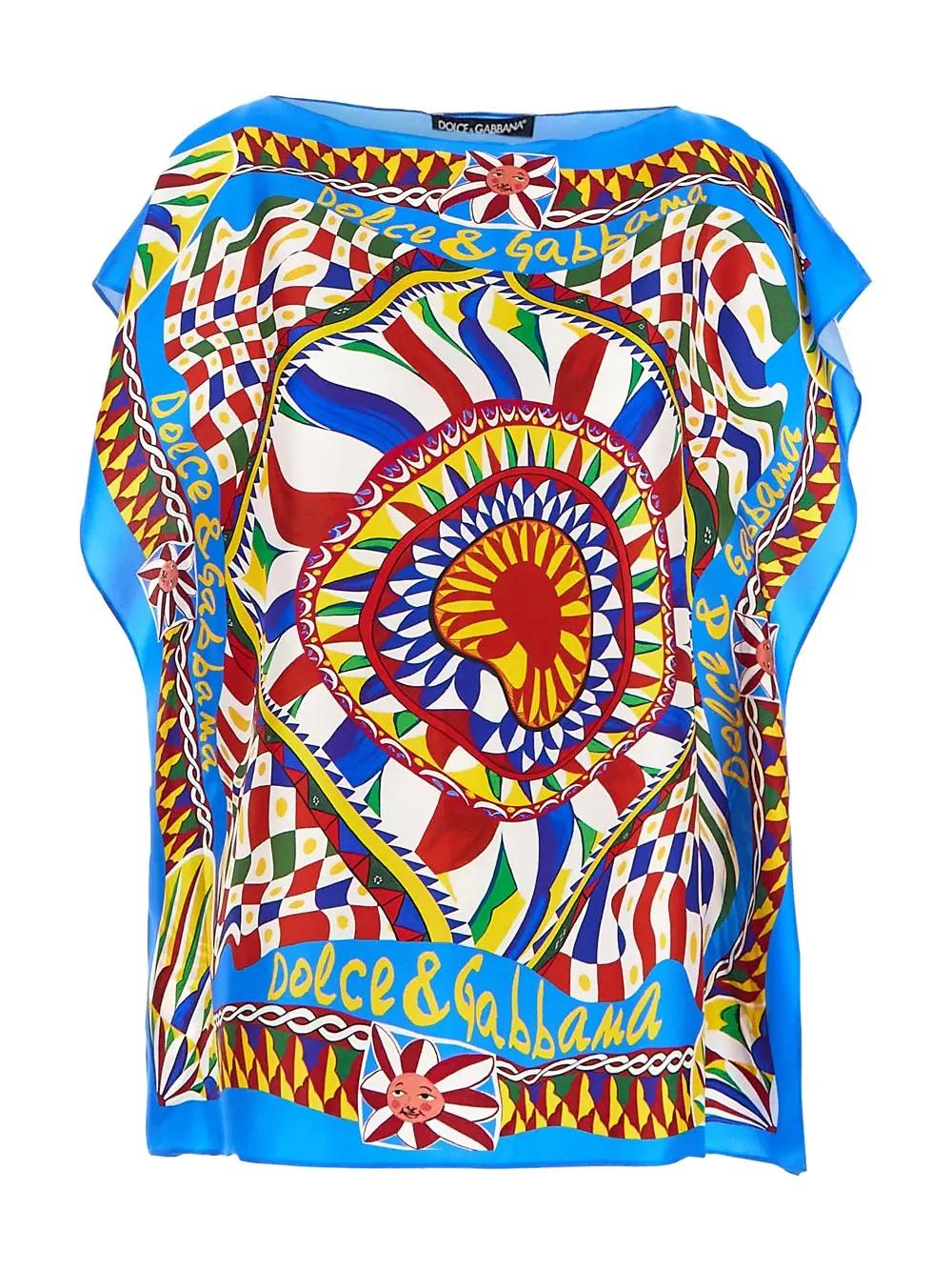 Shop Dolce & Gabbana Carretto-print Scarf-panel Twill Blouse In Multicolour