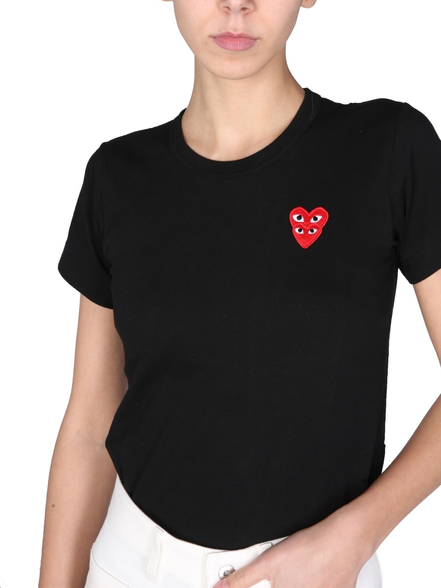 Shop Comme Des Garçons Play Double Heart Logo Patch T-shirt In Black