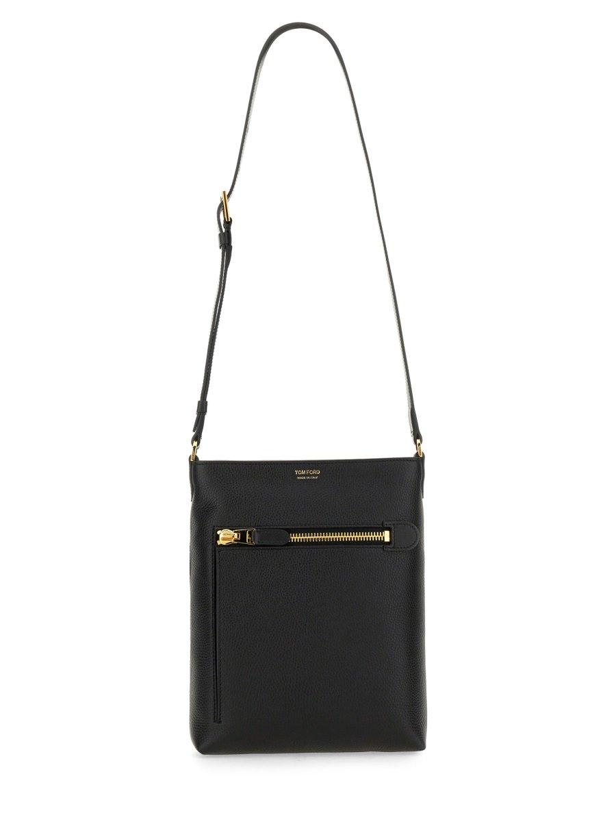 Shop Tom Ford Logo Embossed Zipped Messenger Bag In Black