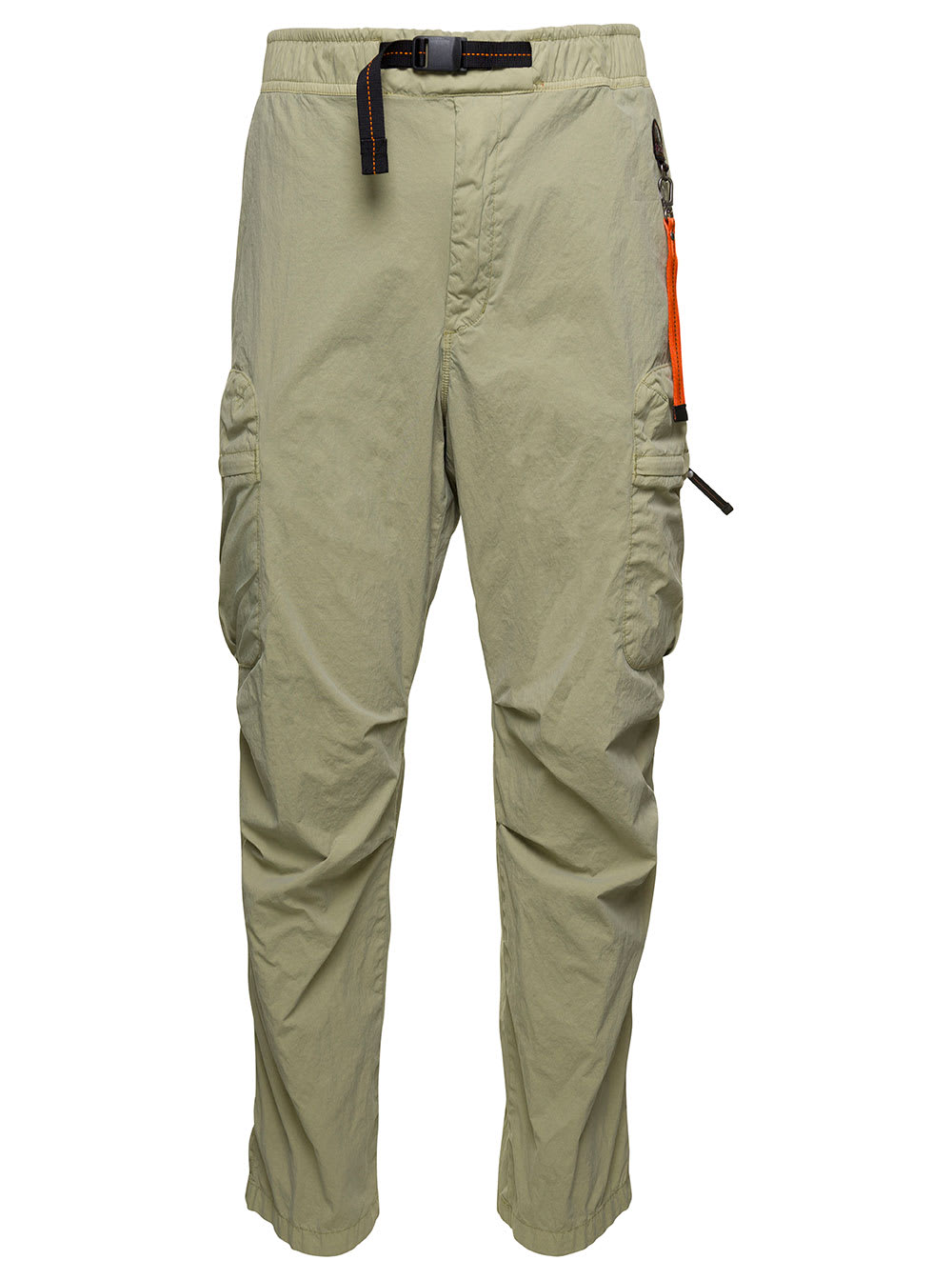 PARAJUMPERS CARGO TROUSERS WITH LOGO PATCH IN SAGE GREEN TECHNICAL FABRIC MAN