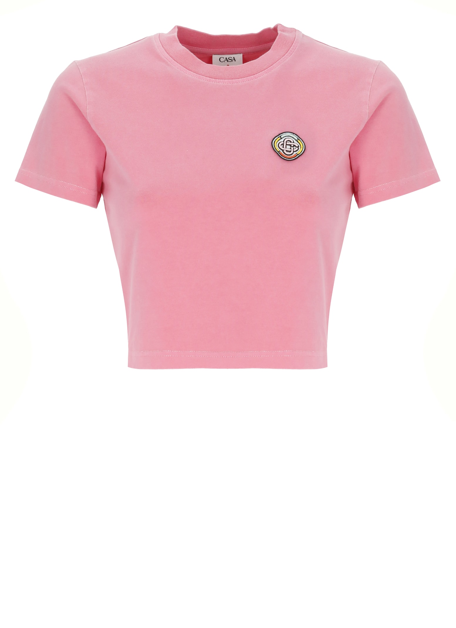 Casablanca Cropped Cotton T-shirt Embroidered Logo In Pink