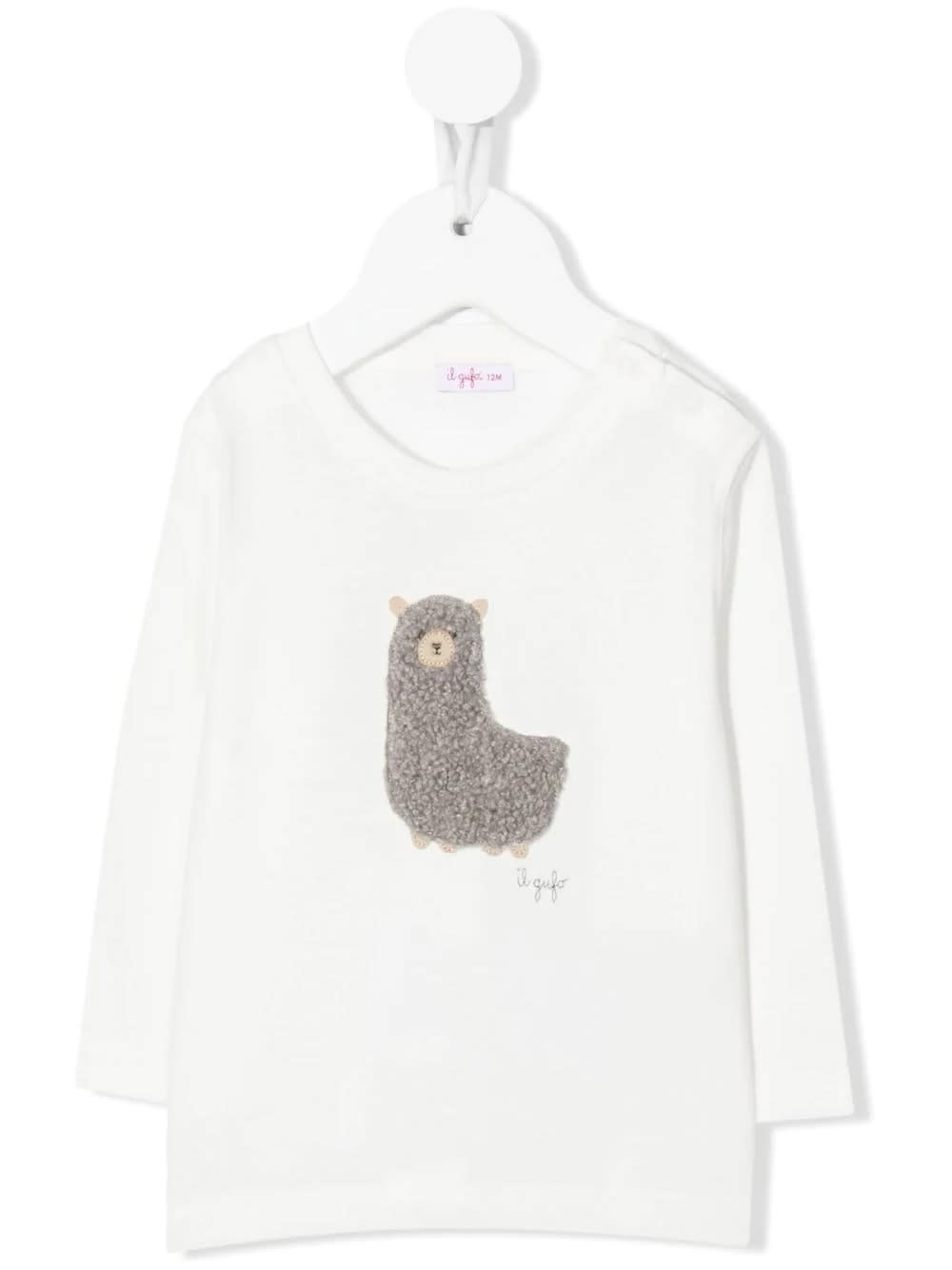 Il Gufo Kids White T-shirt With Alpaca In Teddy