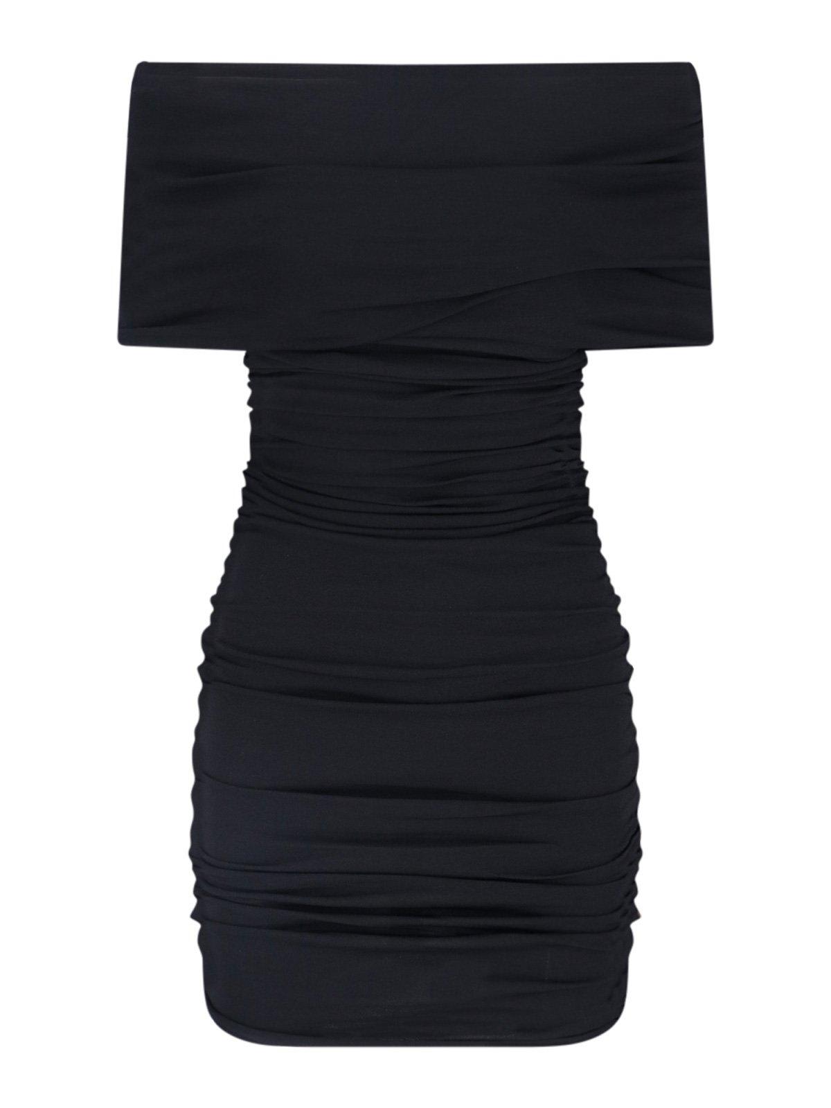 Khaite Over-the-shoulder Ruched Midi Dress In Black