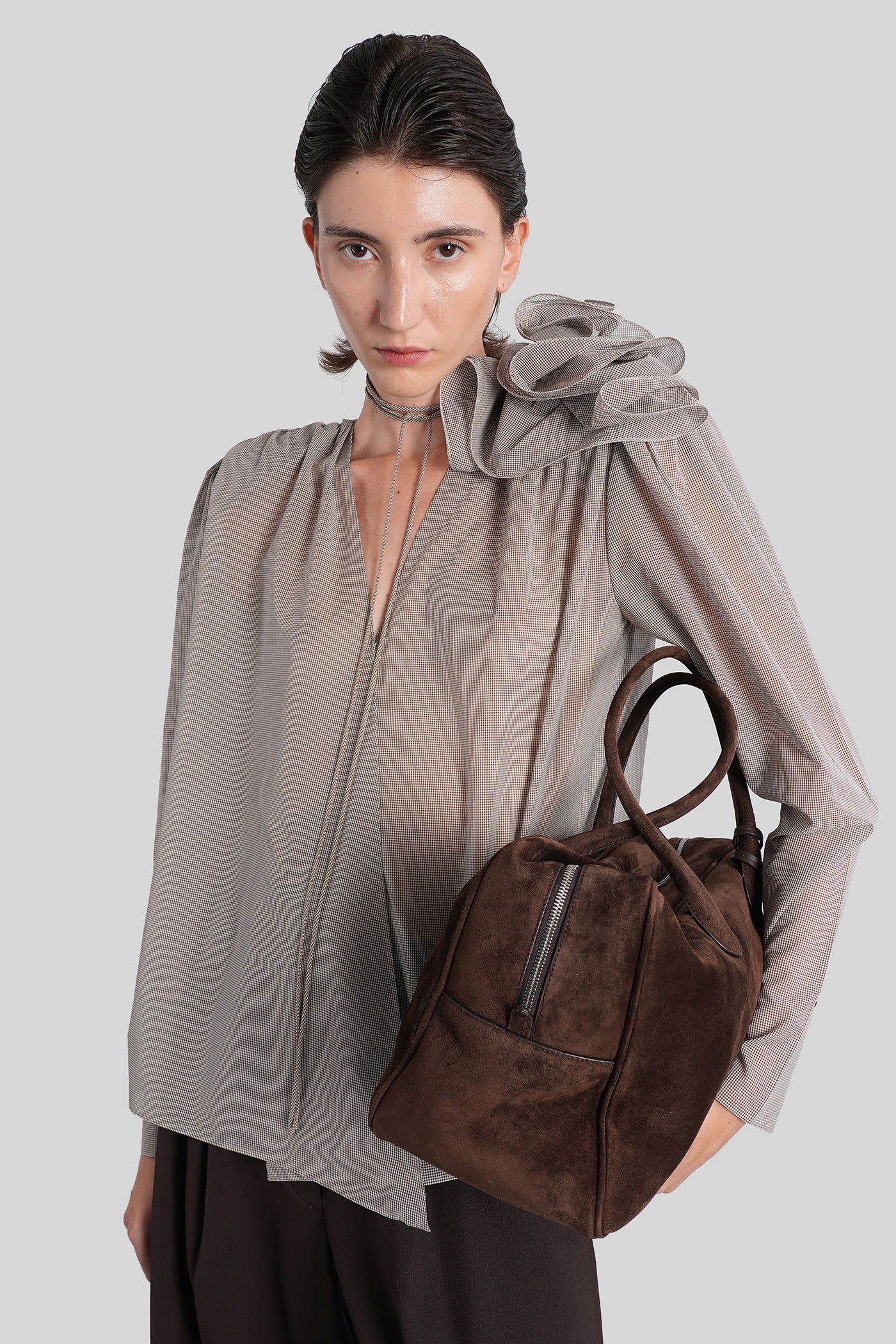 Magda Butrym Blouse 01 Blouse In Brown Silk In Gray