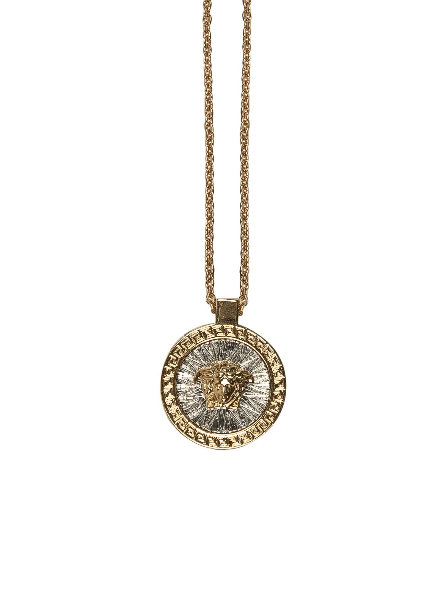 Shop Versace Necklace Metal Strass In  Gold-palladium Black