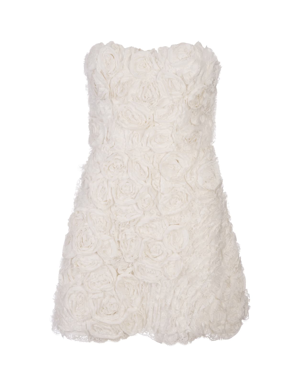 Shop Ermanno Scervino Sculpture Dress In White Lace With Applied Roses