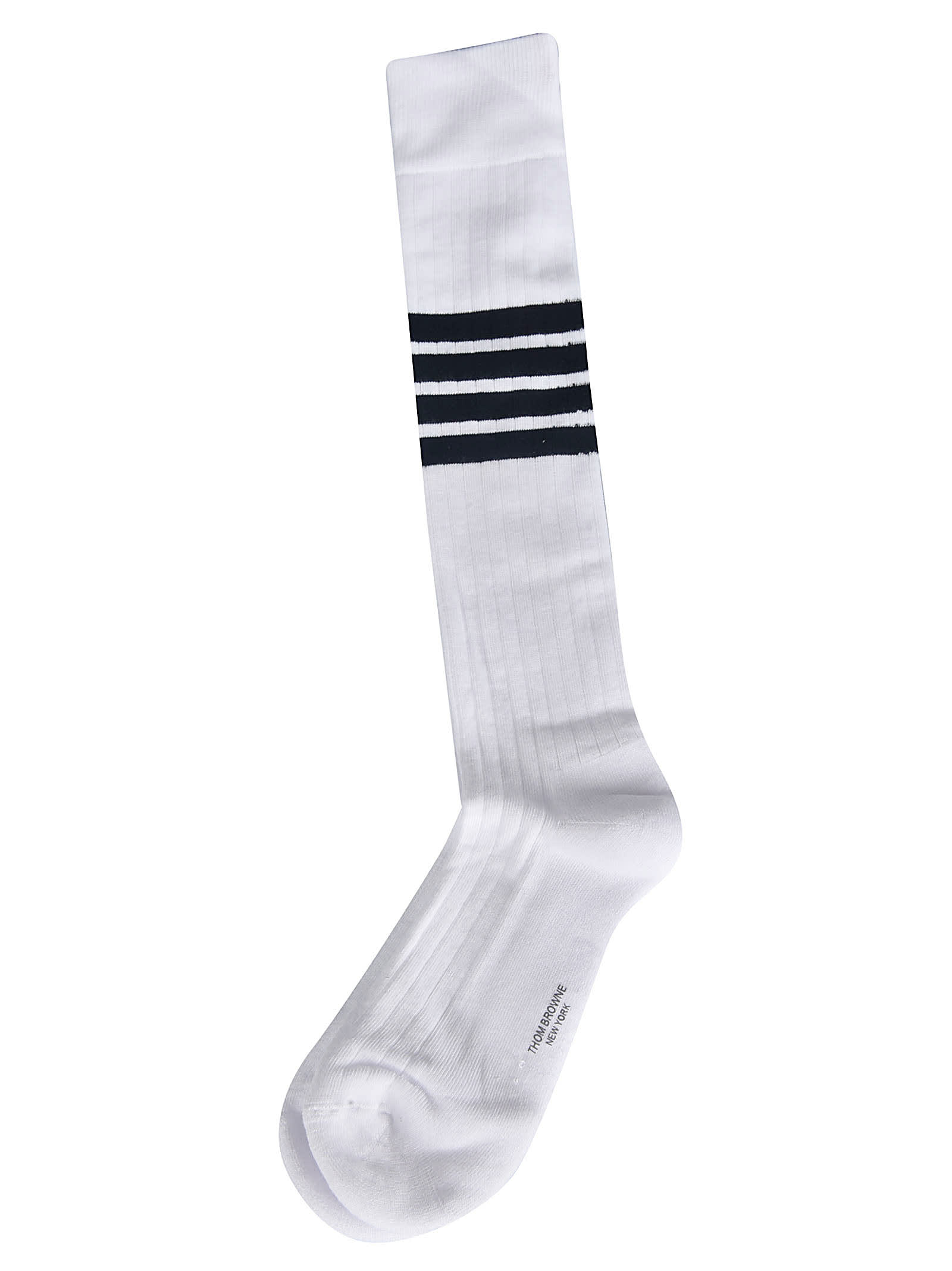 Thom Browne Logo Detail Striped Long Socks In Navy