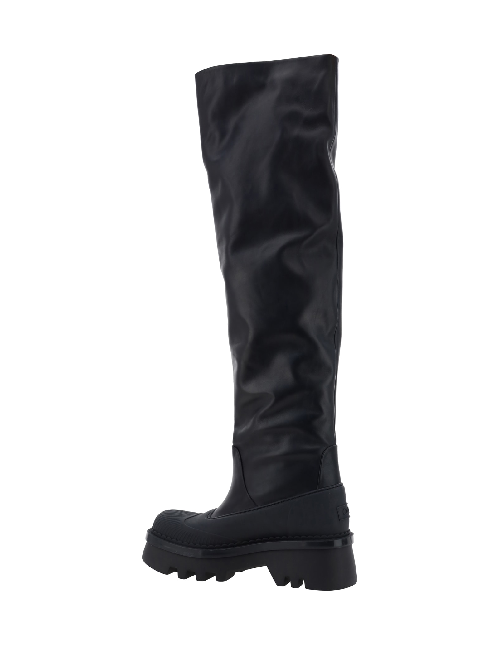 Chloé Leather Knee-high Boots With Tank Sole In Black