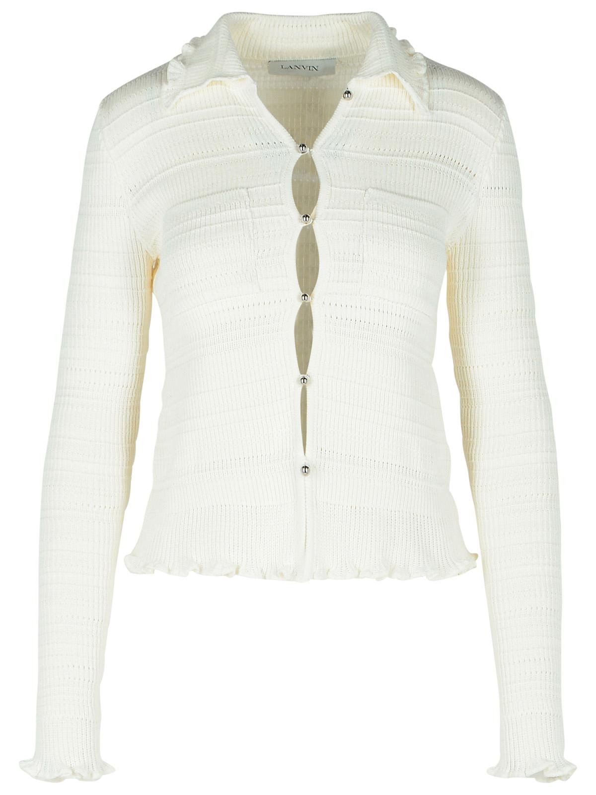 ribbed White Cotton Cardigan