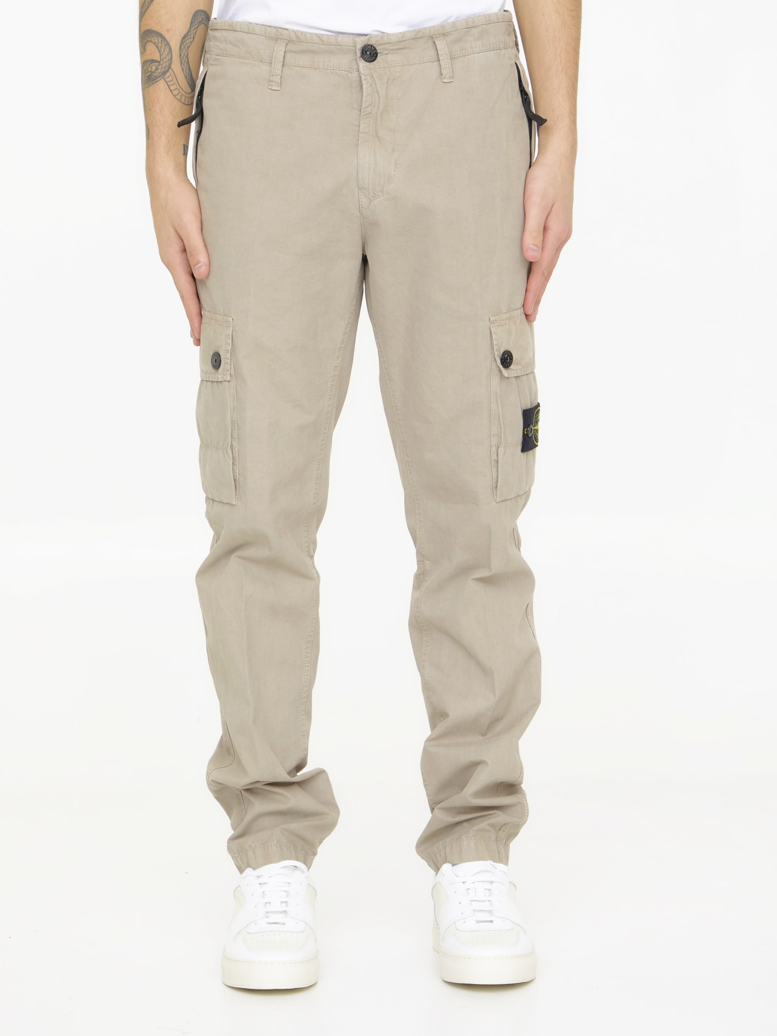 Shop Stone Island Cargo Pants In Beige