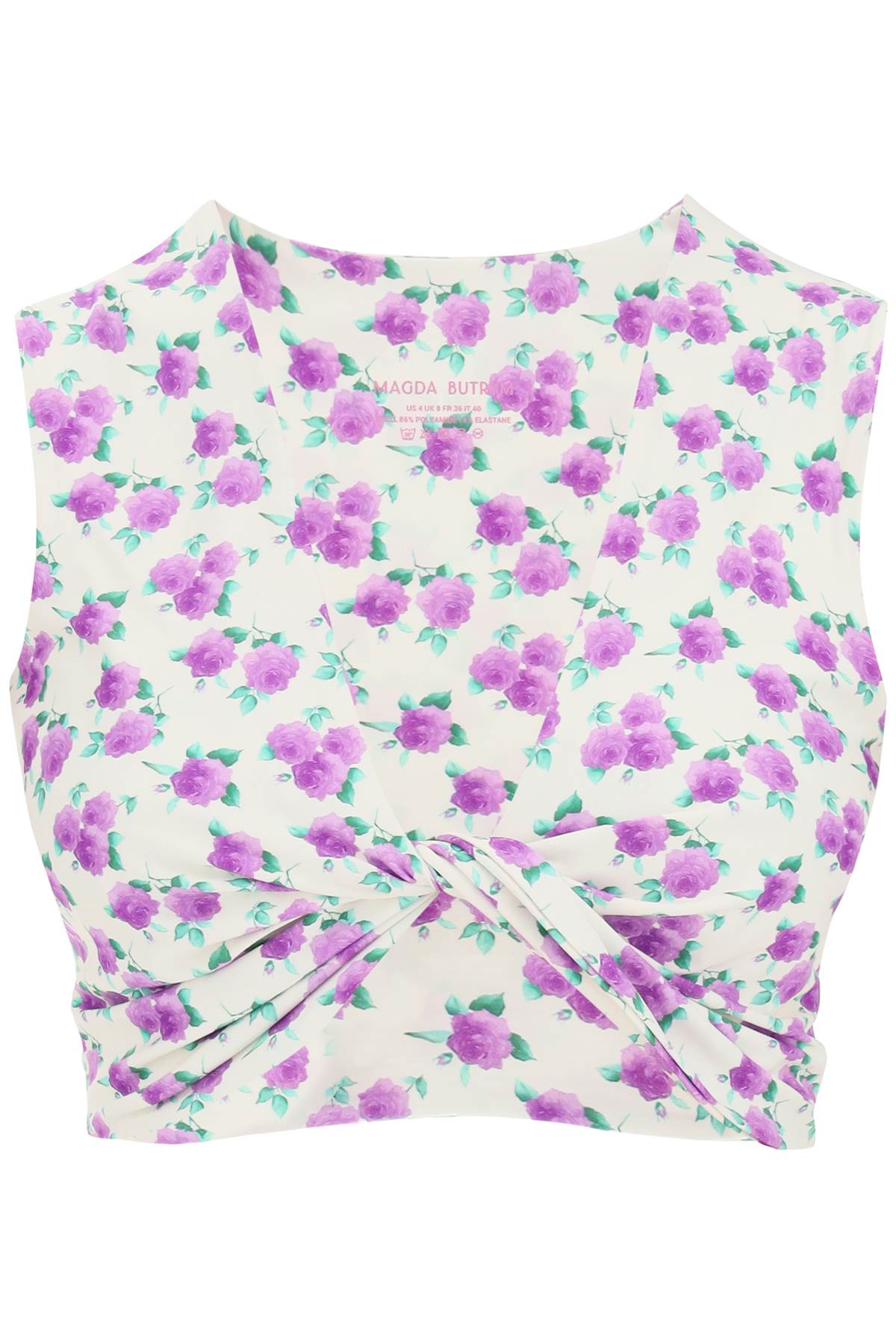 Shop Magda Butrym Floral Printed Twisted Swim Top In Violet Print (white)