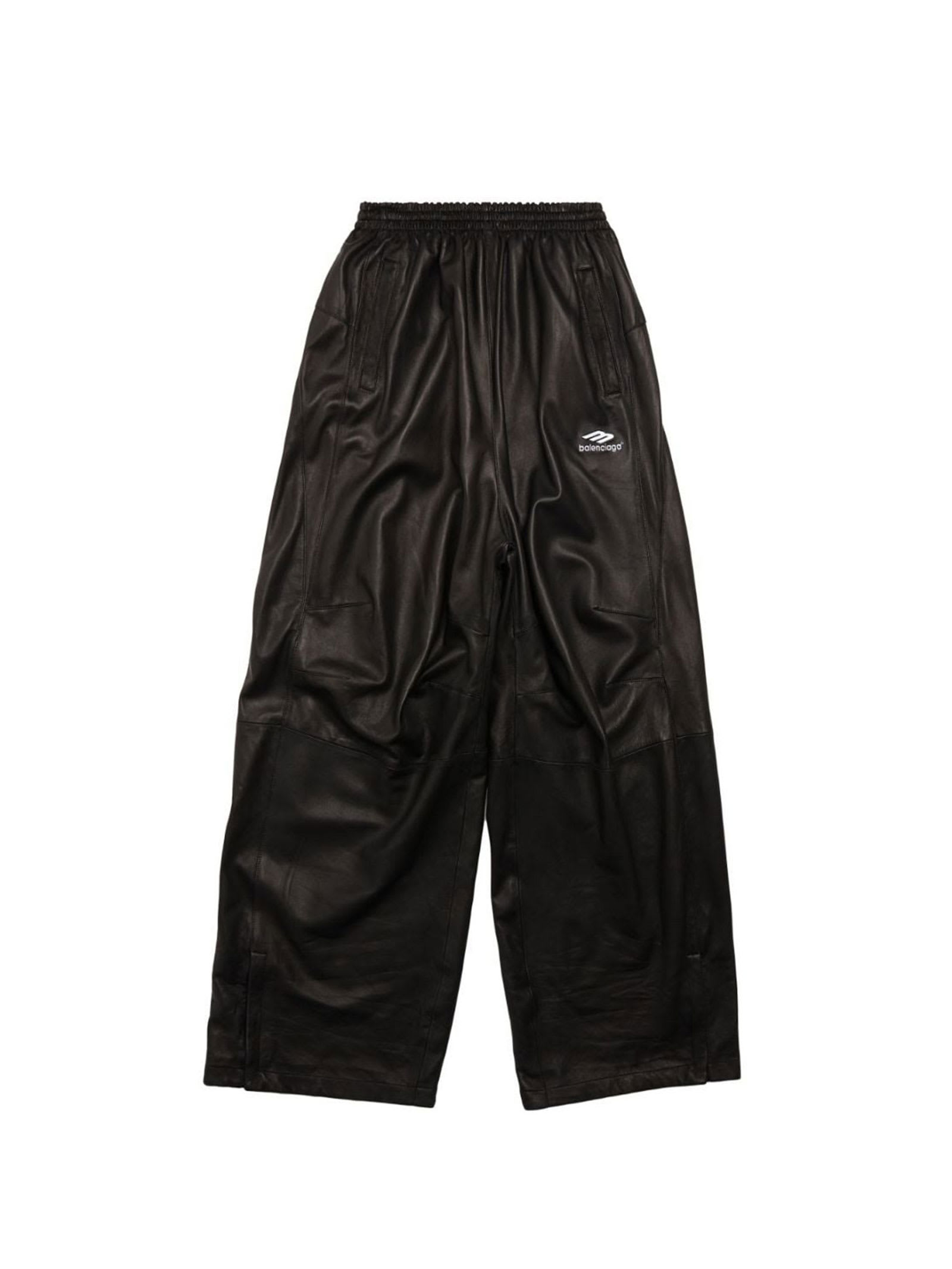 Shop Balenciaga 3b Sports Icon Leather Track Trousers In Black