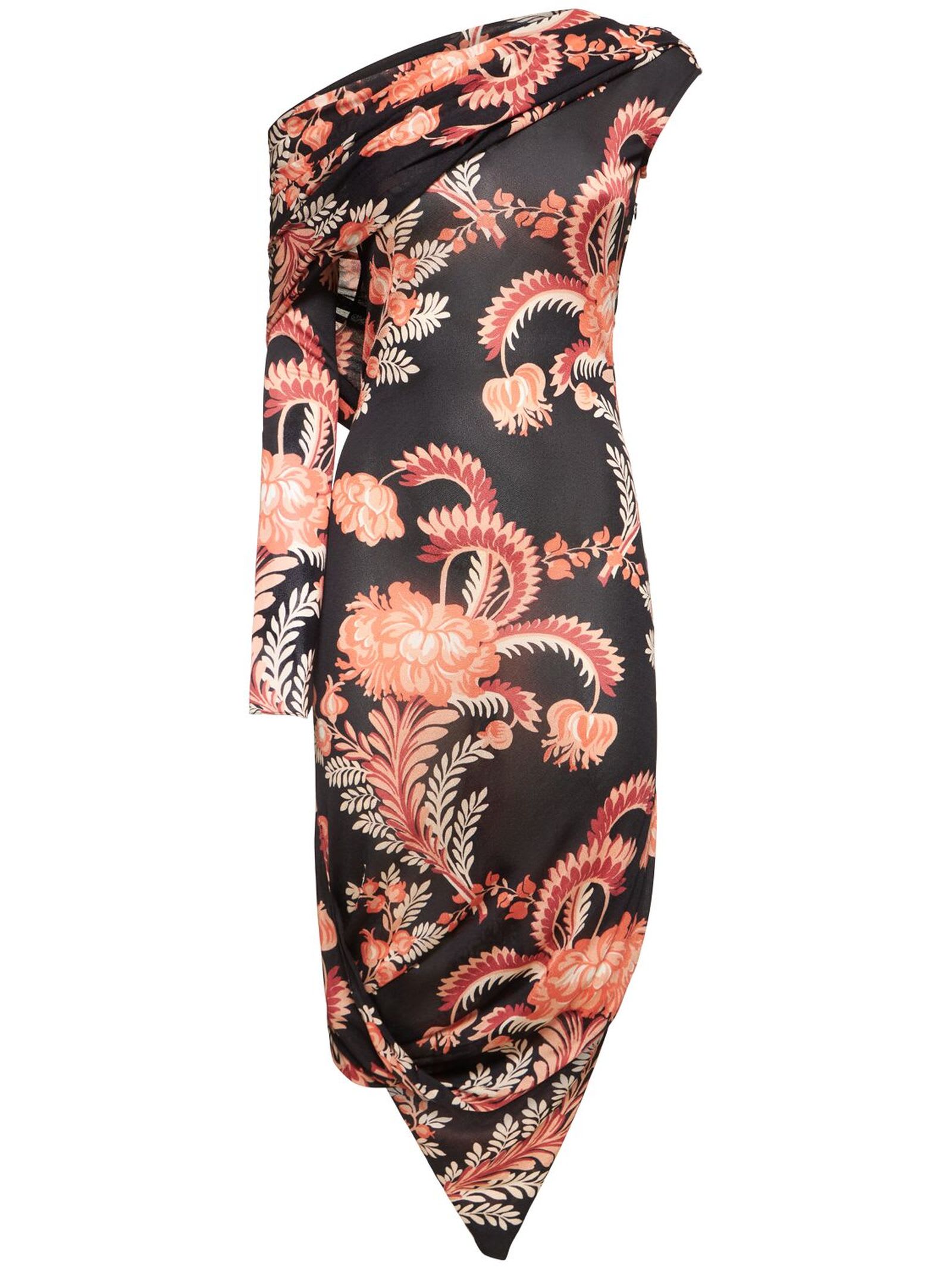 Shop Etro Printed Black Jersey One-shoulder Dress