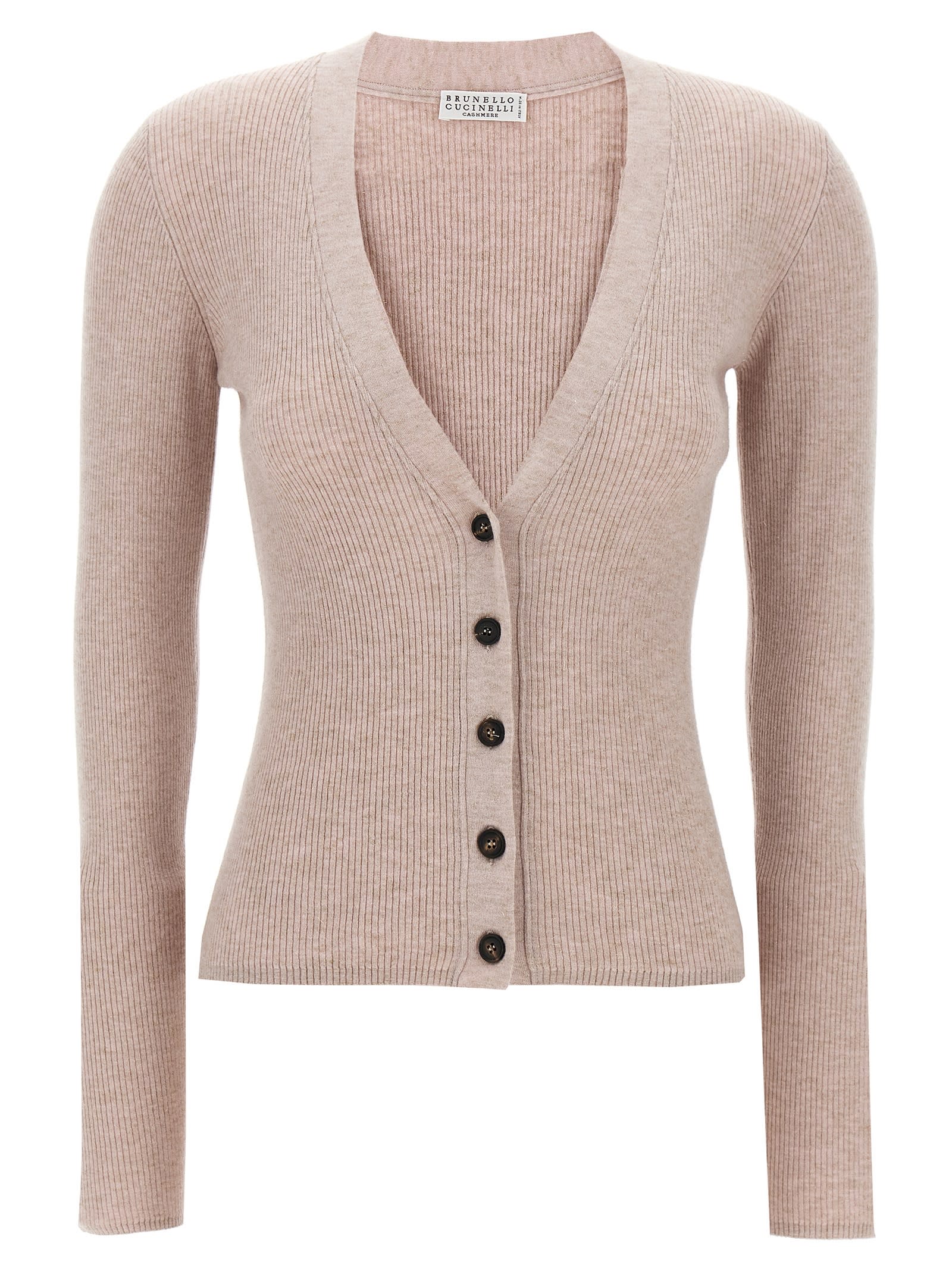 Shop Brunello Cucinelli Glitter Ribbed Cardigan In Pink