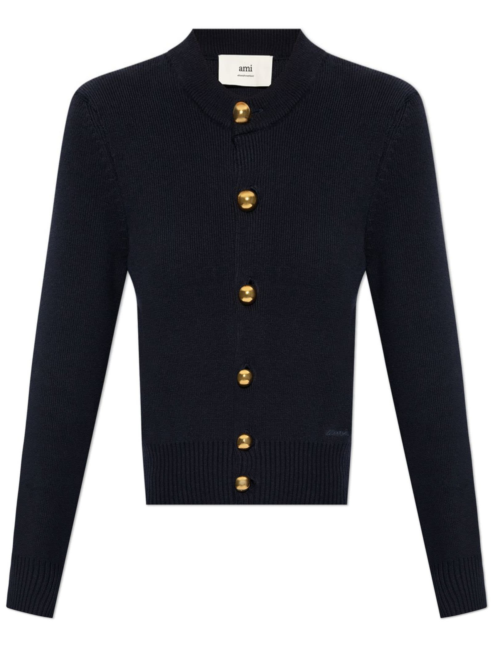 Shop Ami Alexandre Mattiussi Navy Blue Cotton Woll Blend Cardigan