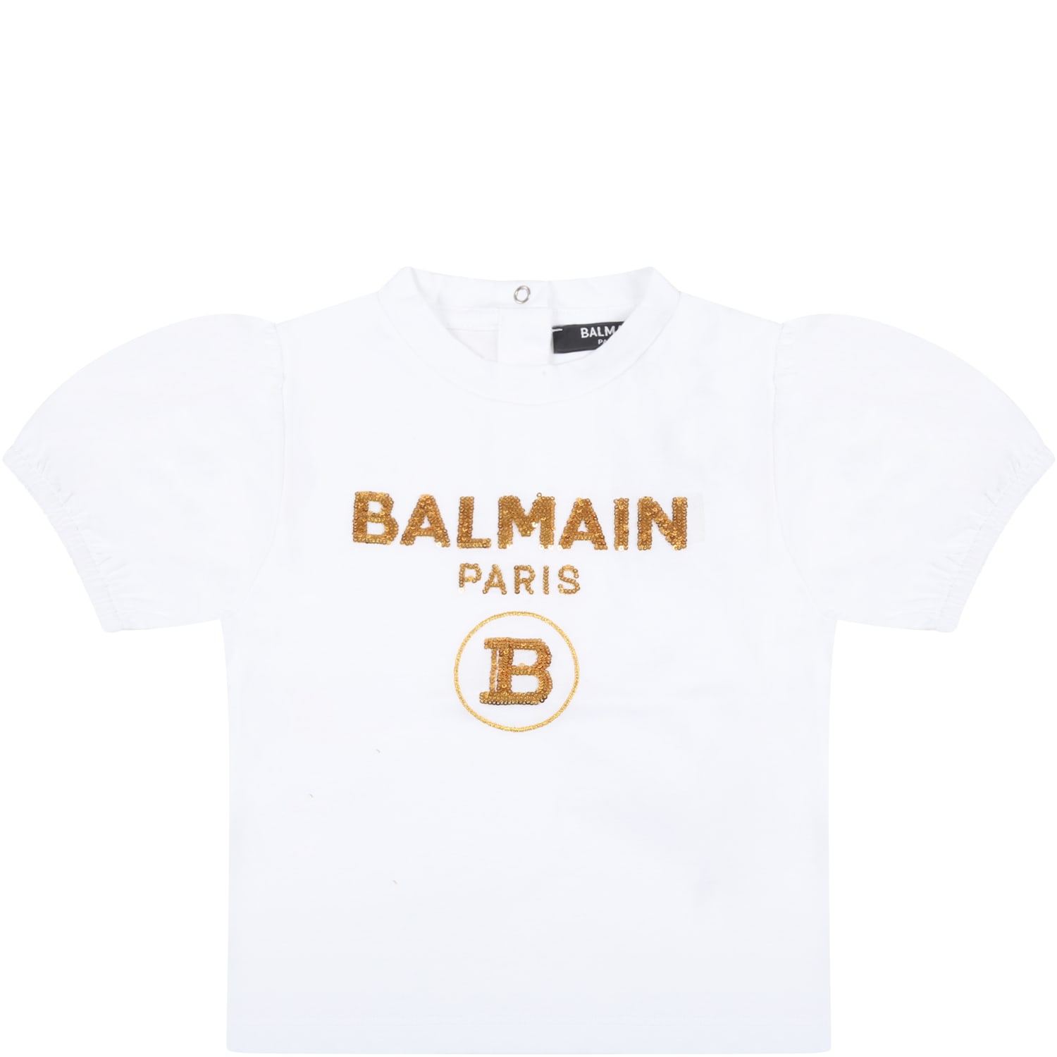 Balmain White T-shirt For Baby Girl With Gold Logo