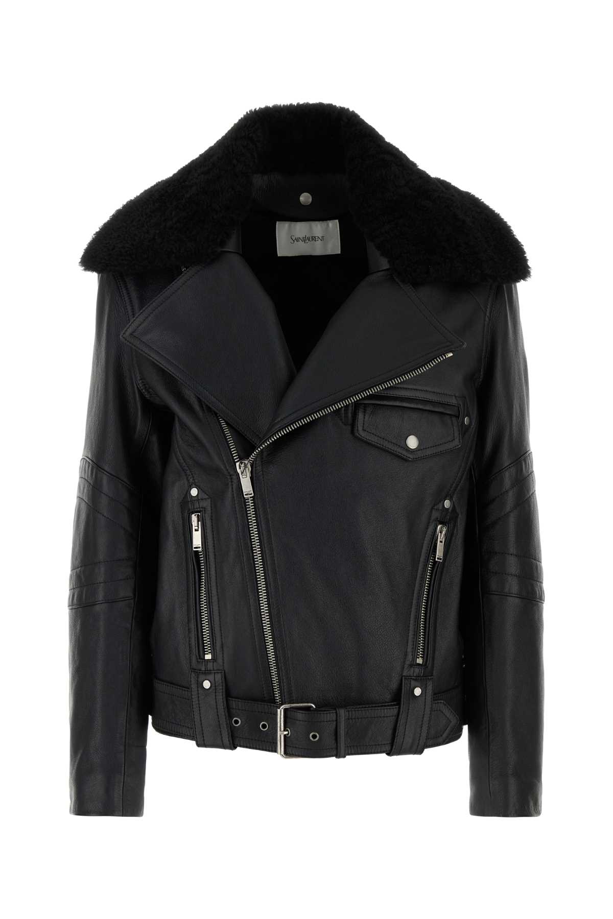 Shop Saint Laurent Black Leather Jacket In Noir