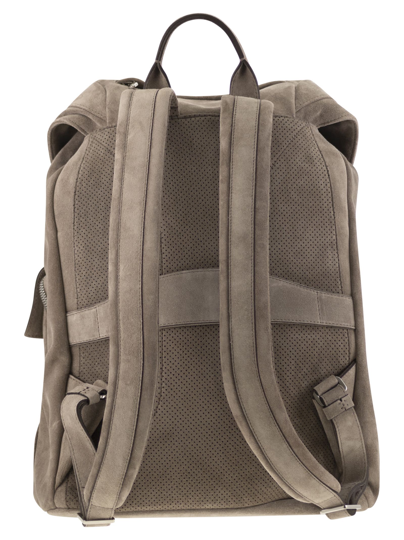 Shop Brunello Cucinelli Suede Backpack In Turtledove