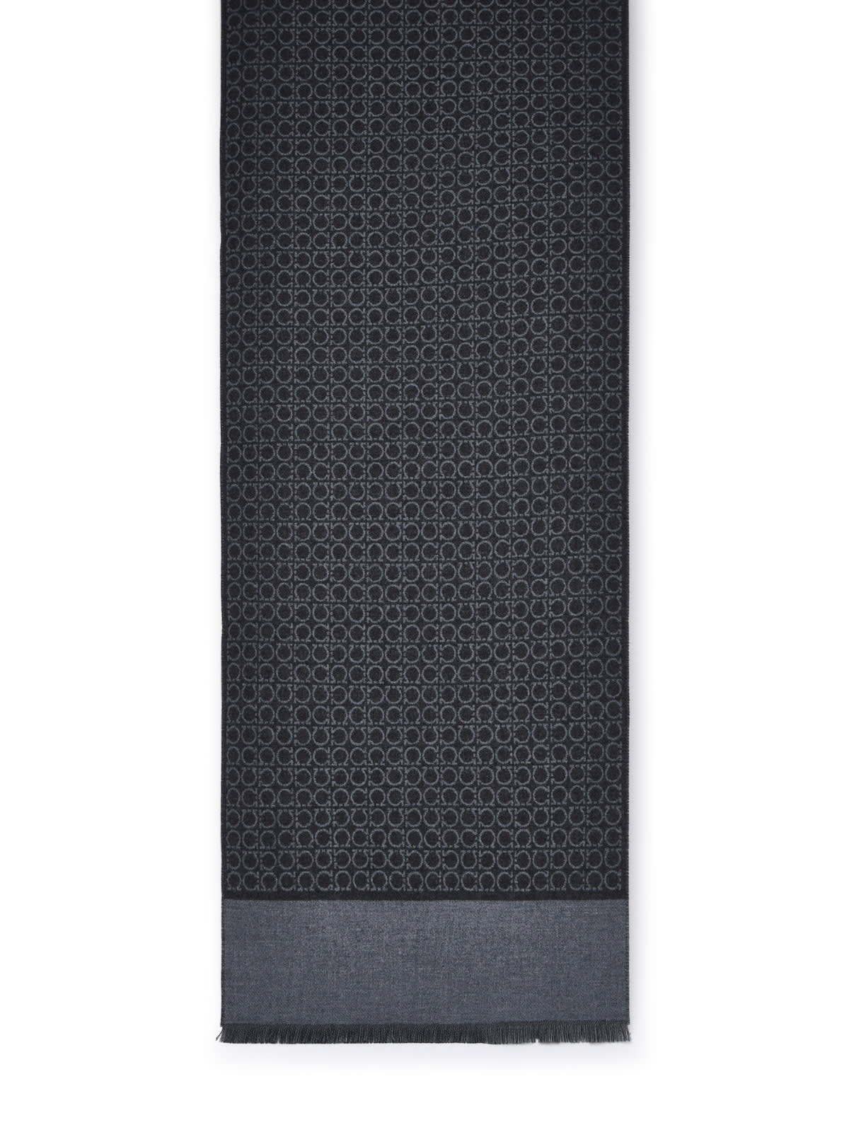 Ferragamo Gancini Scarf In Gray Wool In Blue