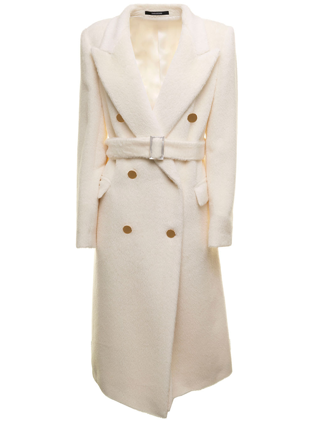 Jole Wool And Alpaca White Double-breasted Long Coat Tagliatore Woman