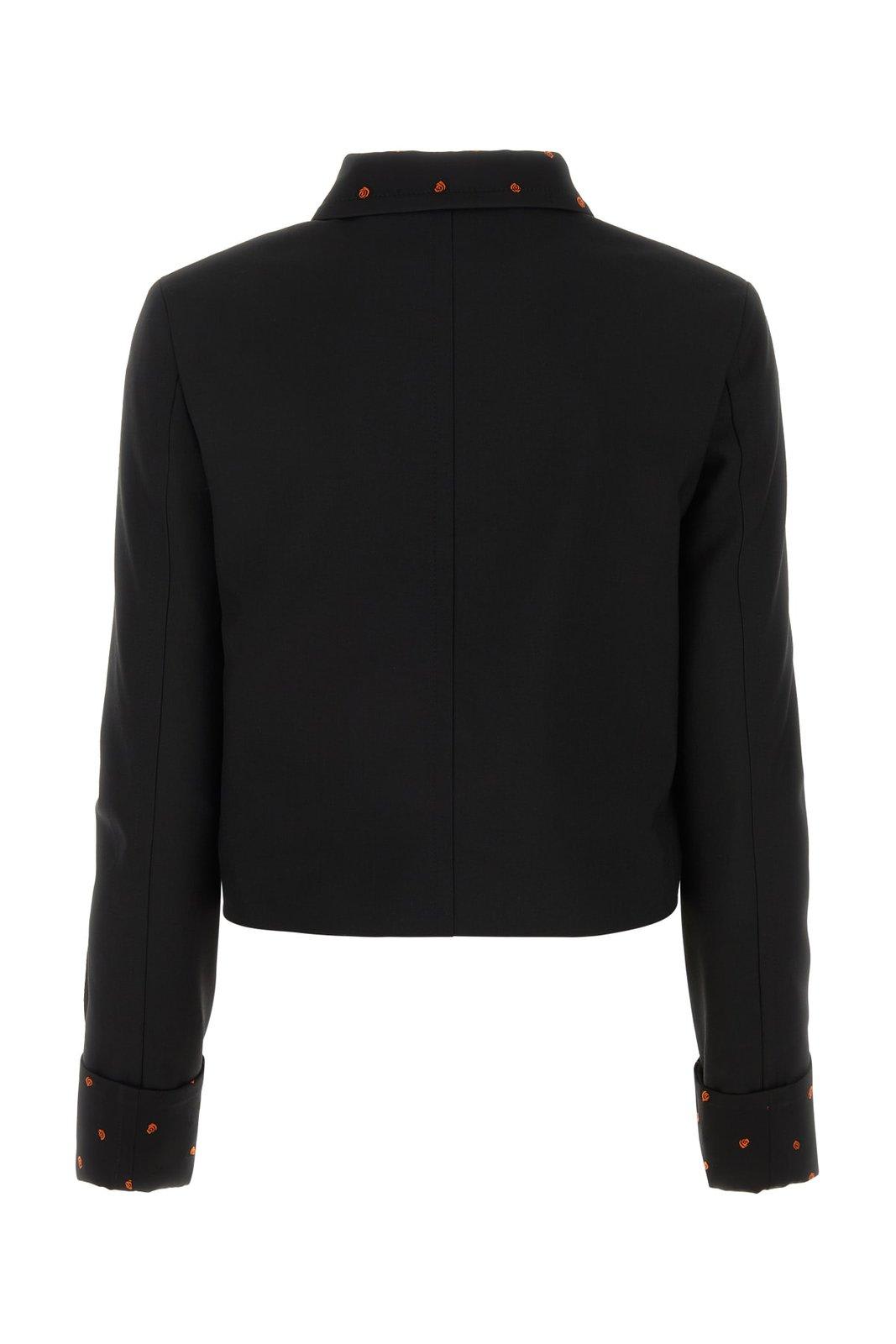 Shop Marni Rose Embroidered Cropped Jacket In Nero