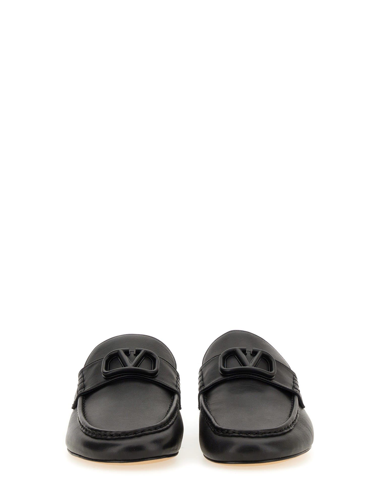Valentino Vlogo Leather Slippers In Black