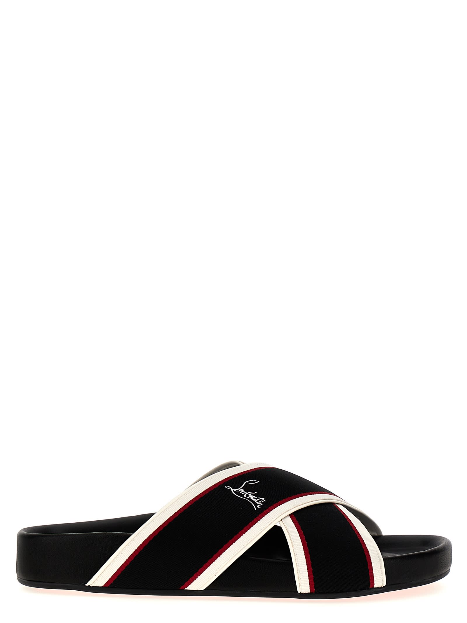 Shop Christian Louboutin Hot Cross Bizz Flat Sandals In Black
