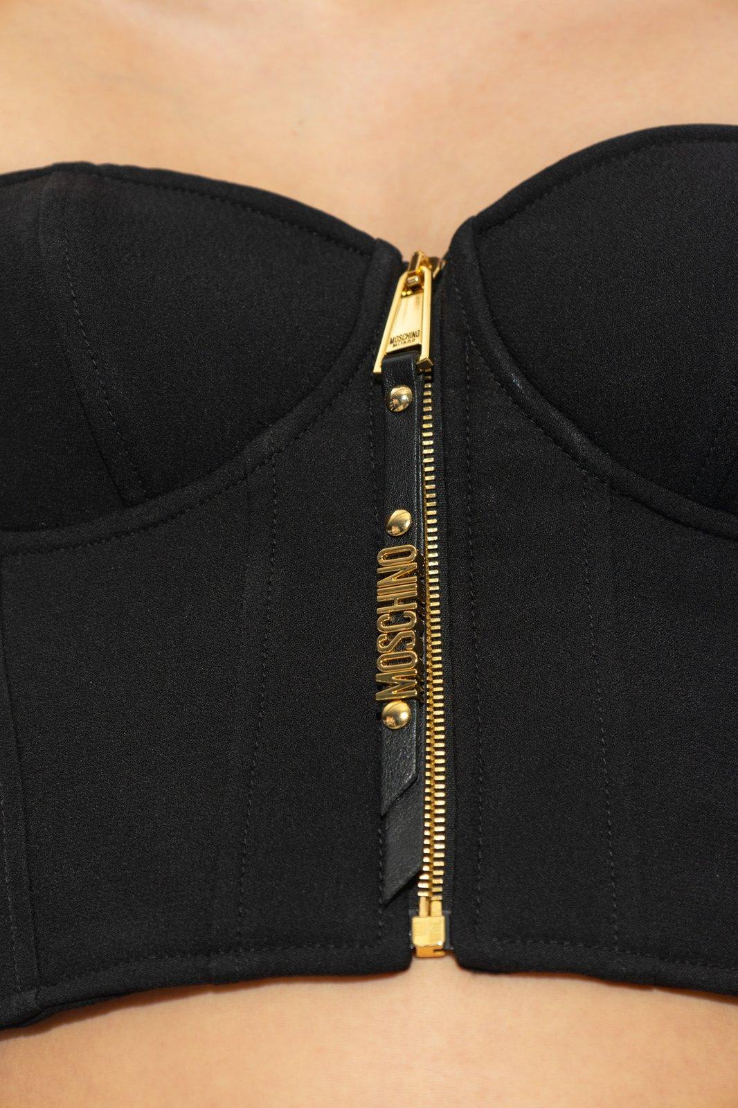 Shop Moschino Sleeveless Zip-up Tank Top In Black