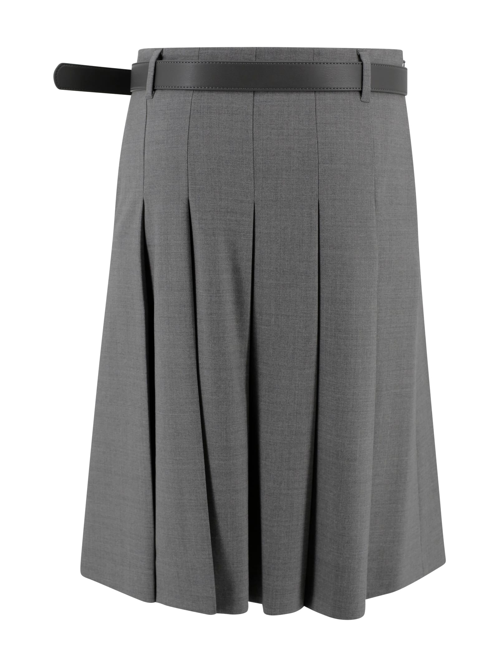 Max Mara Pleated Wool Skirt In Gray