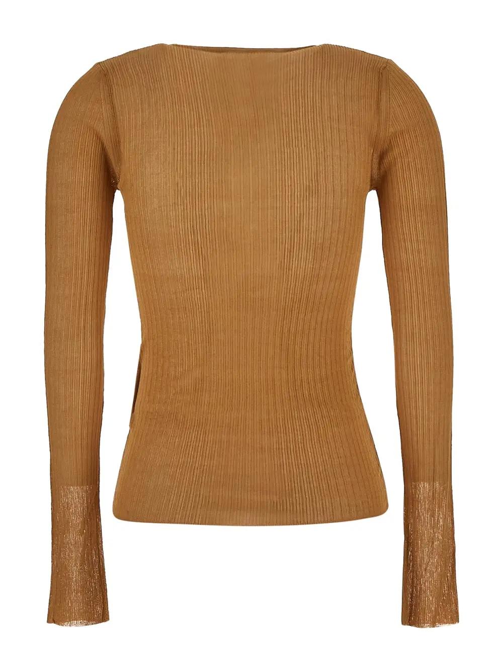 Max Mara Pleated Top In Leather Brown