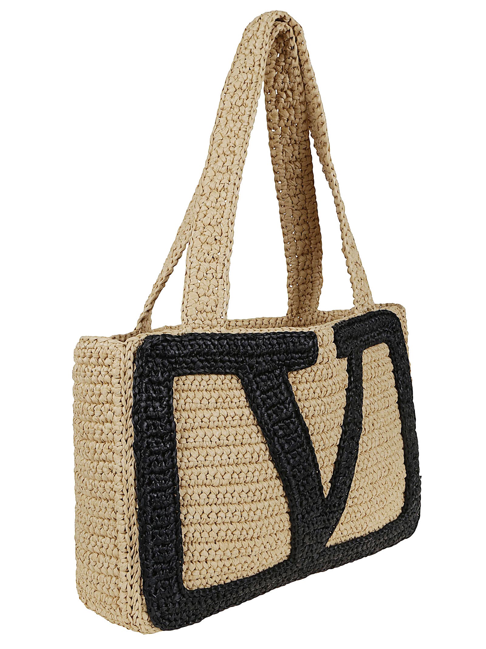 Valentino Medium Tote Viva Superstar Crochet Rafia In Black