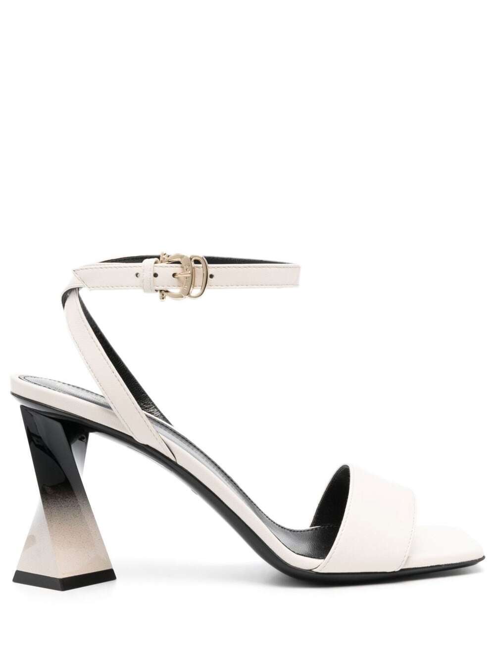 Pollini Womans White Leather Sandals With Sculpted Heel