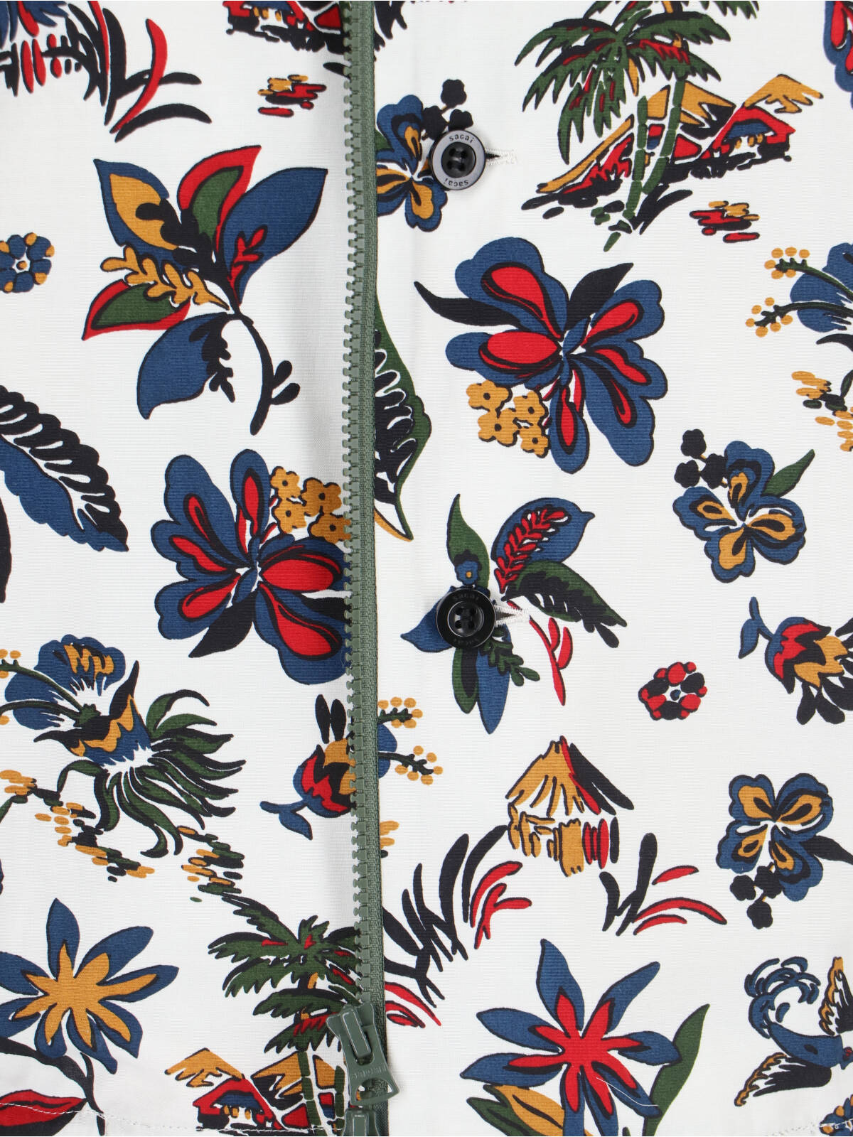 Sacai Short-sleeved Shirt With Classic Collar And Tropical Motif In Multi